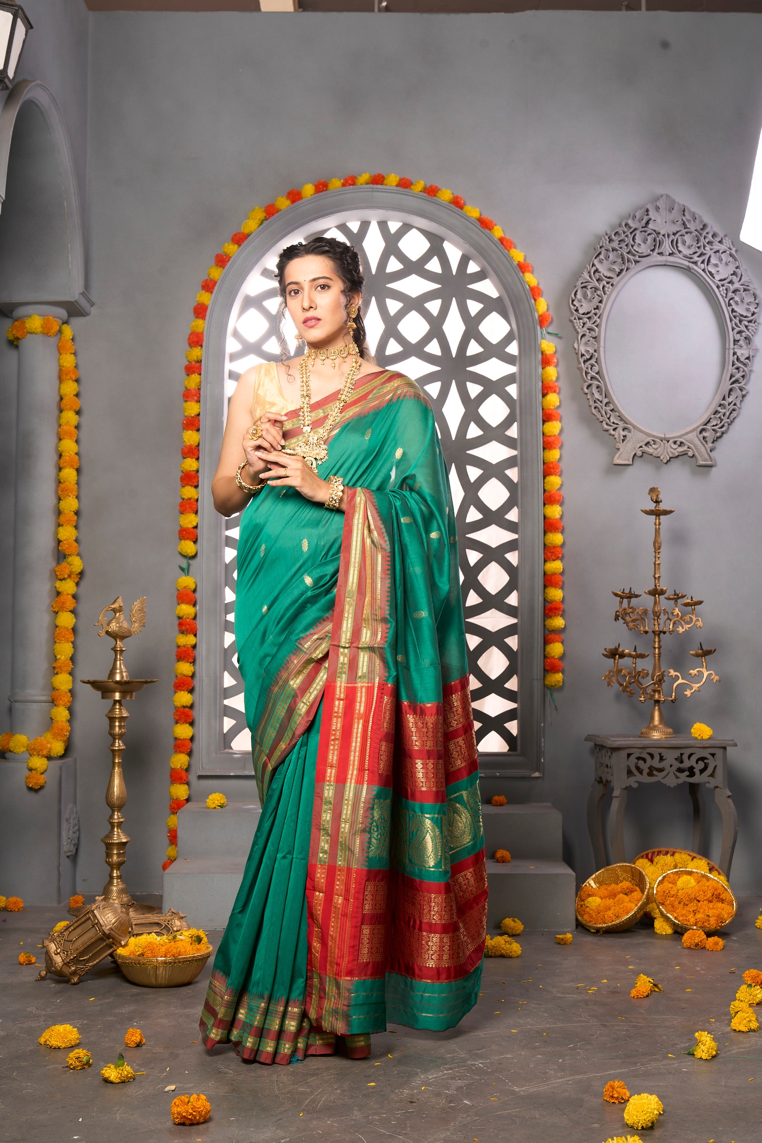 Buy Sage Green Kanjivaram Saree Nitaraa