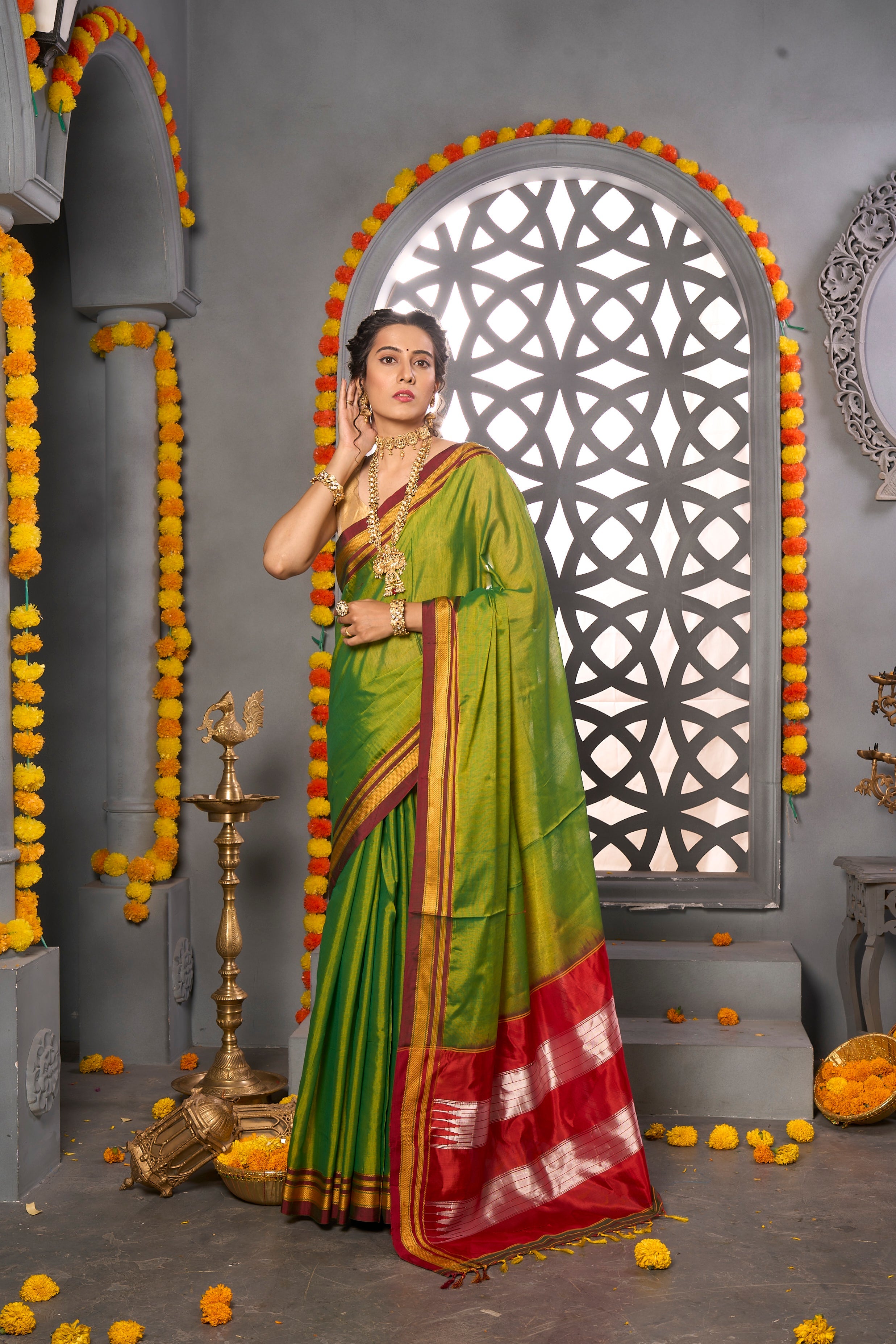 Buy Powder Blue Linen Saree Nitaraa