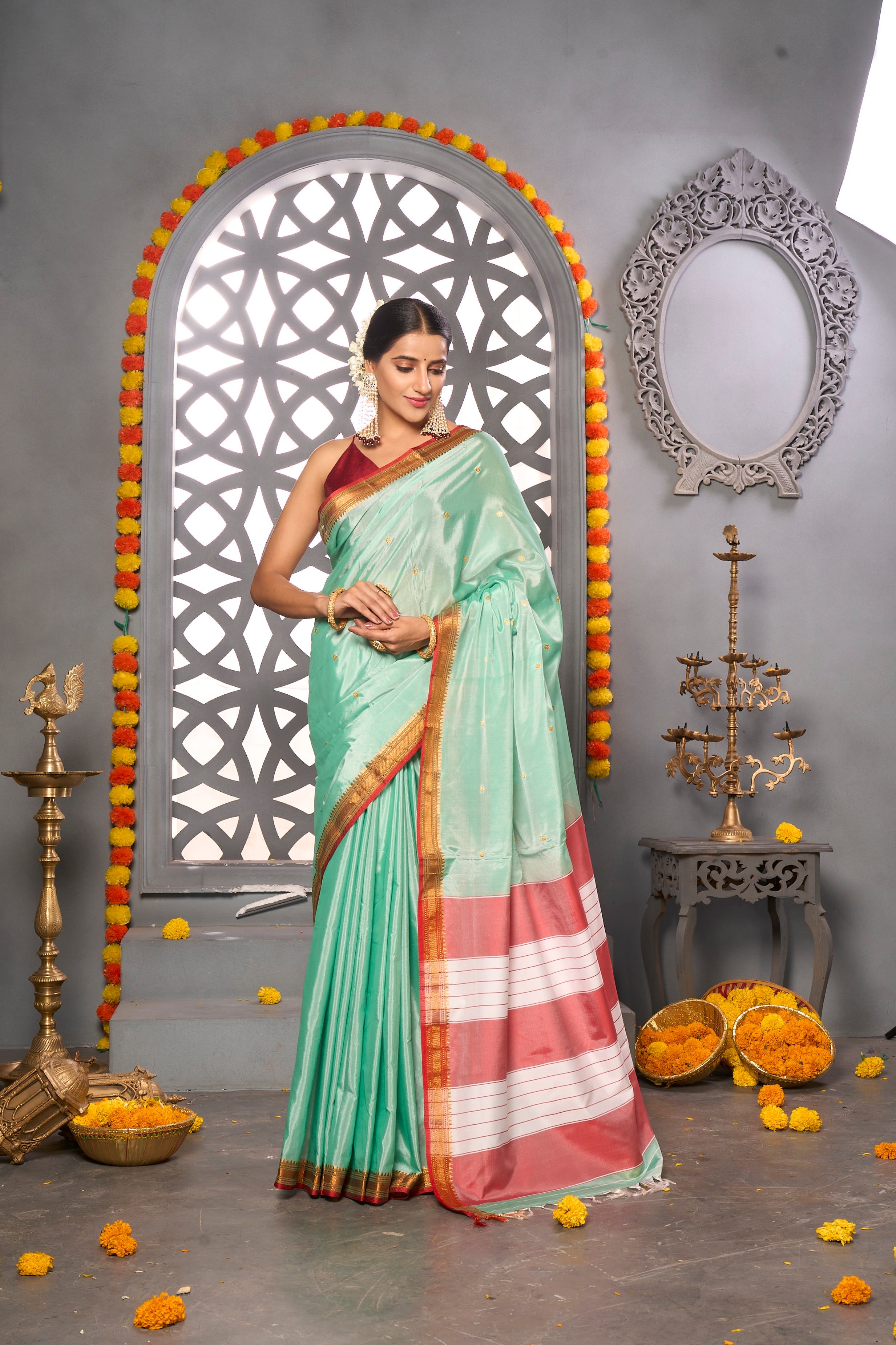 Buy Fern Green Organza Saree Nitaraa