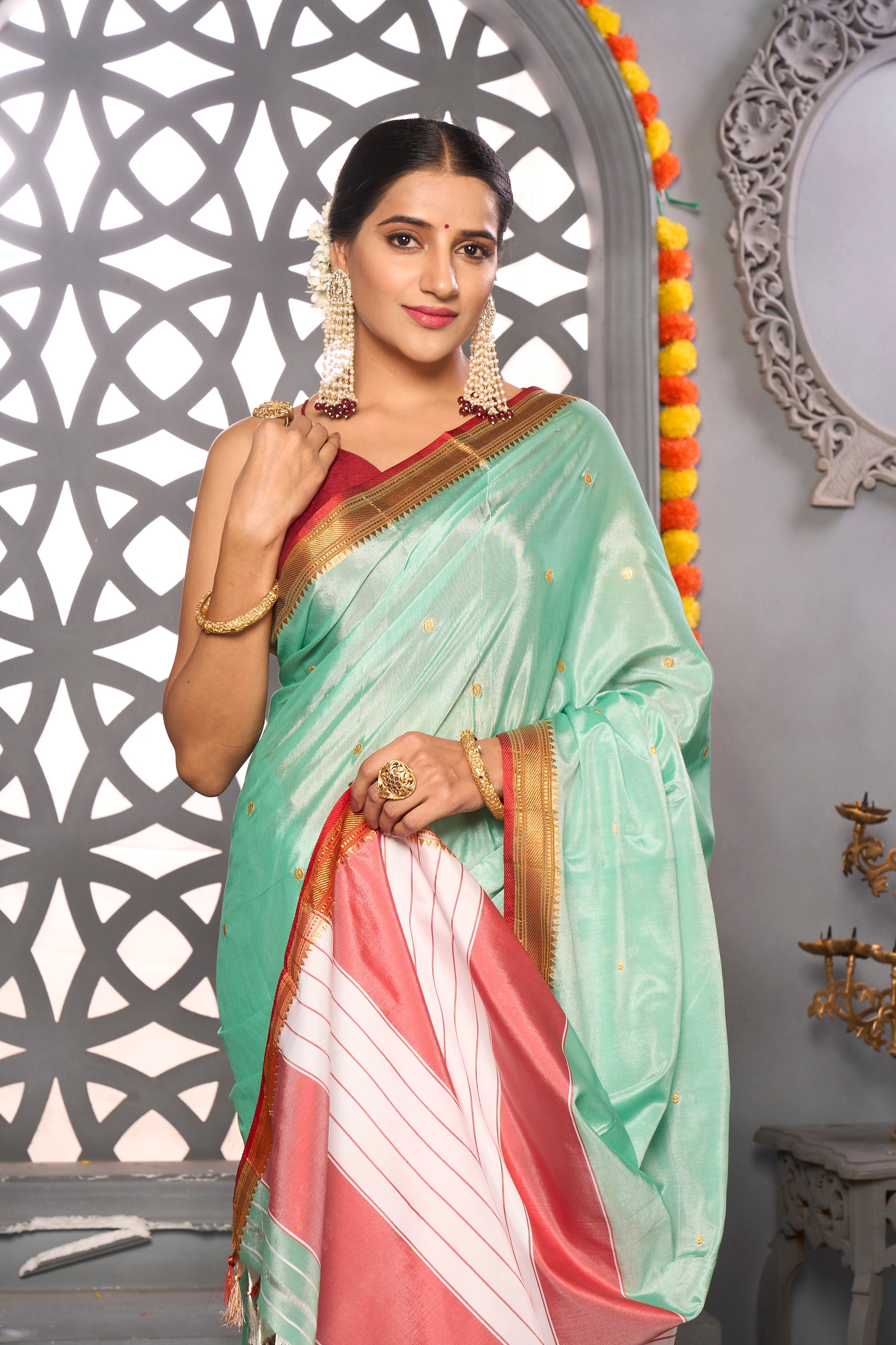 Buy Mint Green Organza Saree Nitaraa