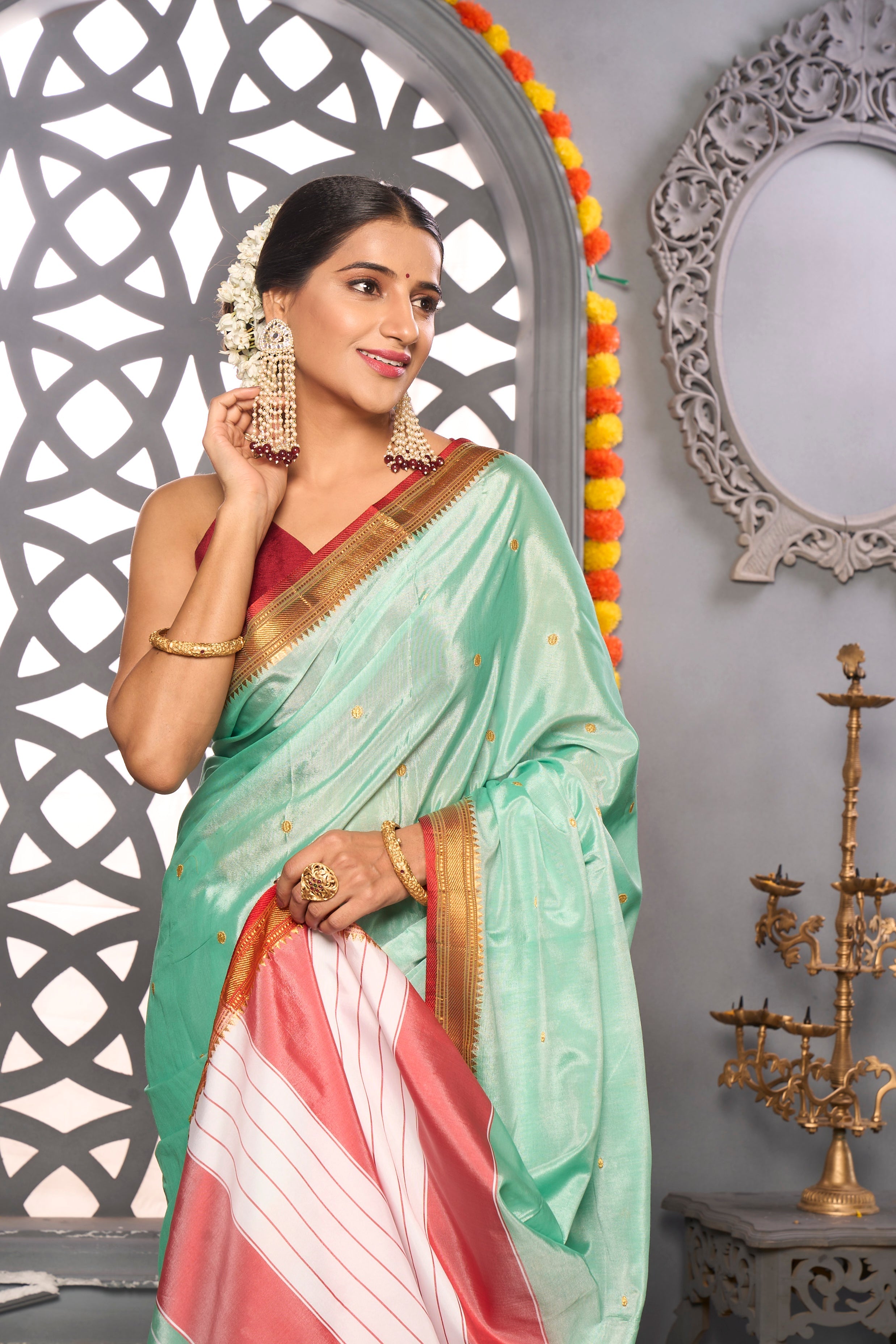 Buy Flamingo Pink Organza Saree Nitaraa