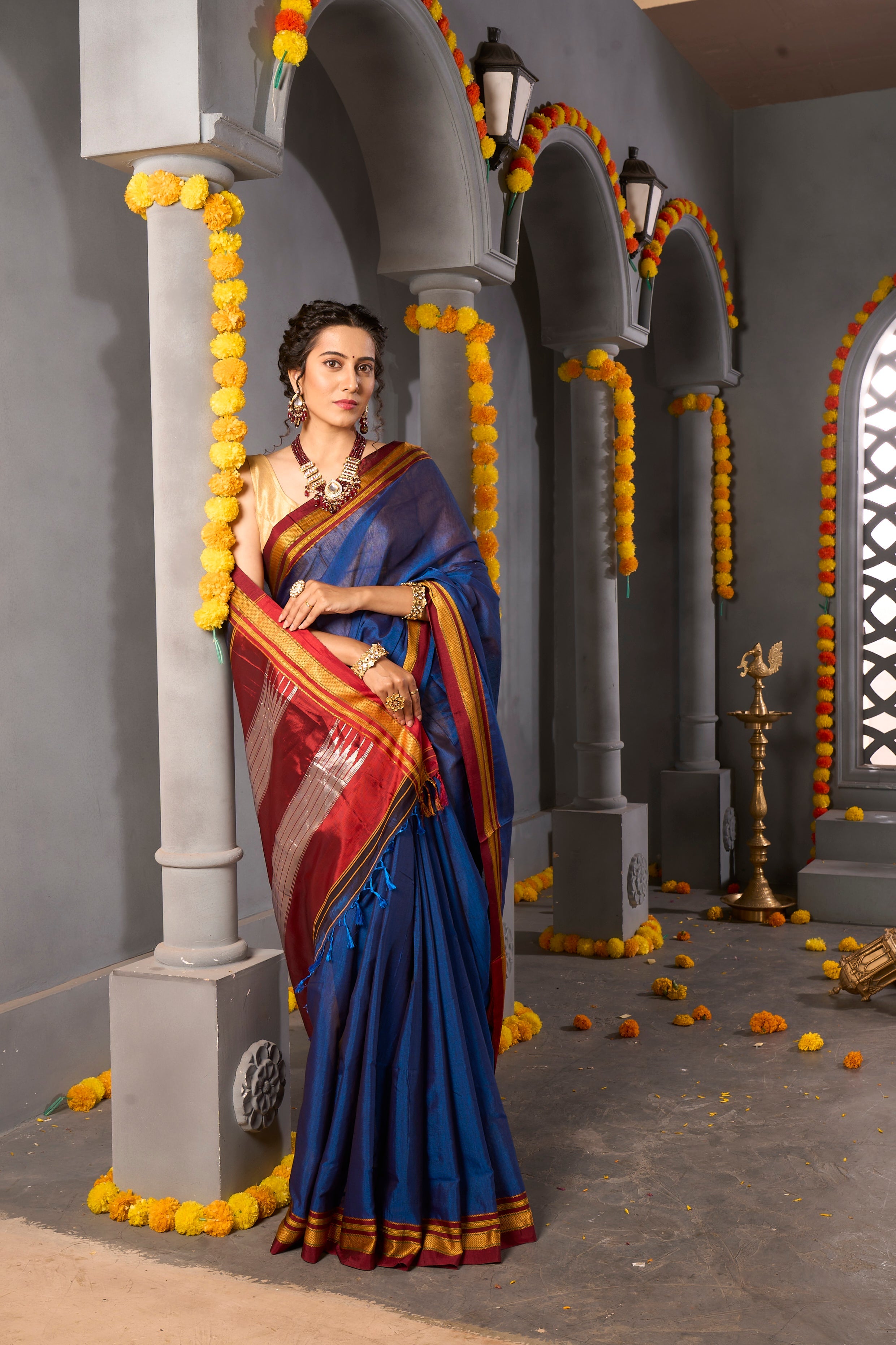 Buy Teal Blue Linen Saree Nitaraa