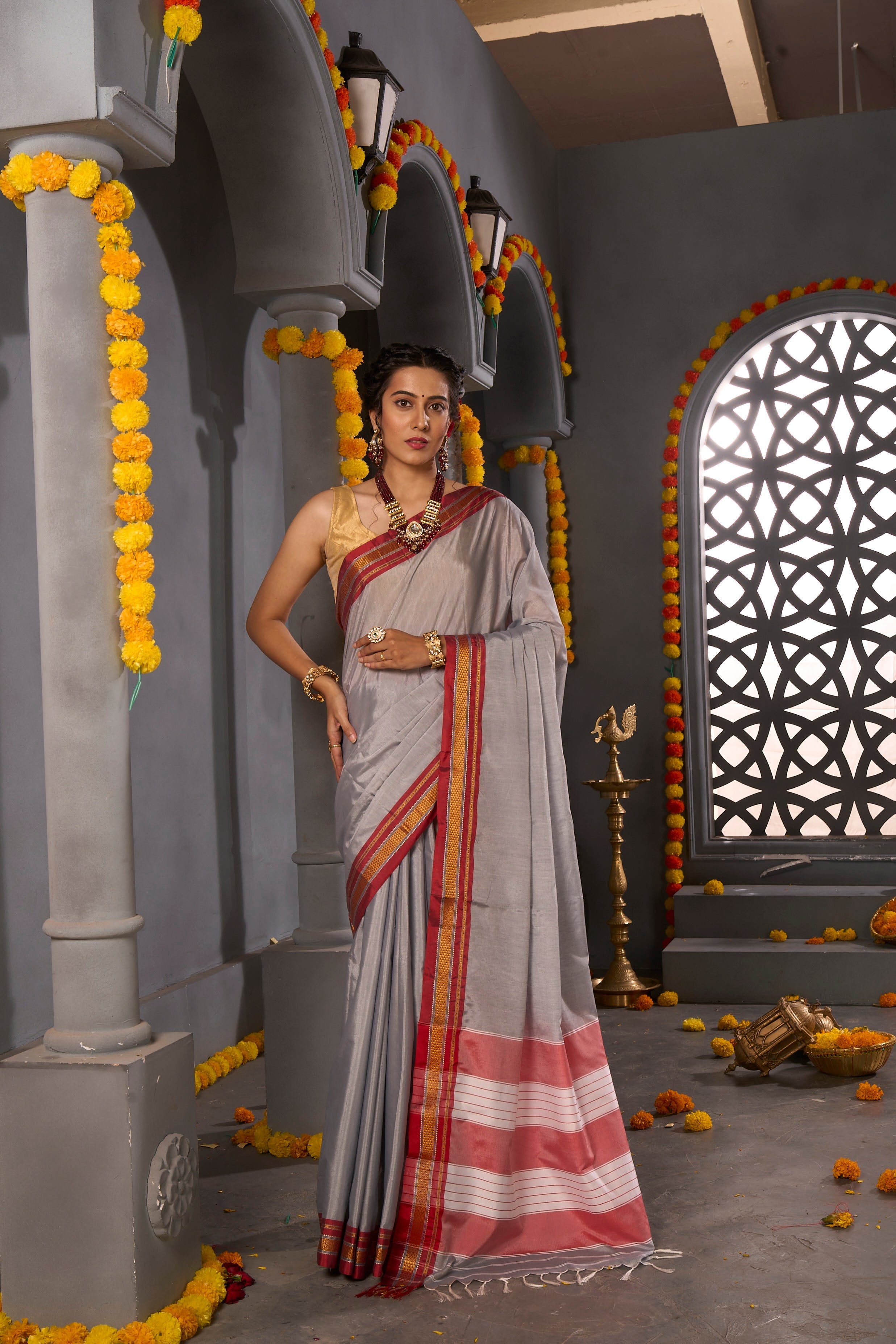 Buy Pink Multicolour Organza Saree Nitaraa