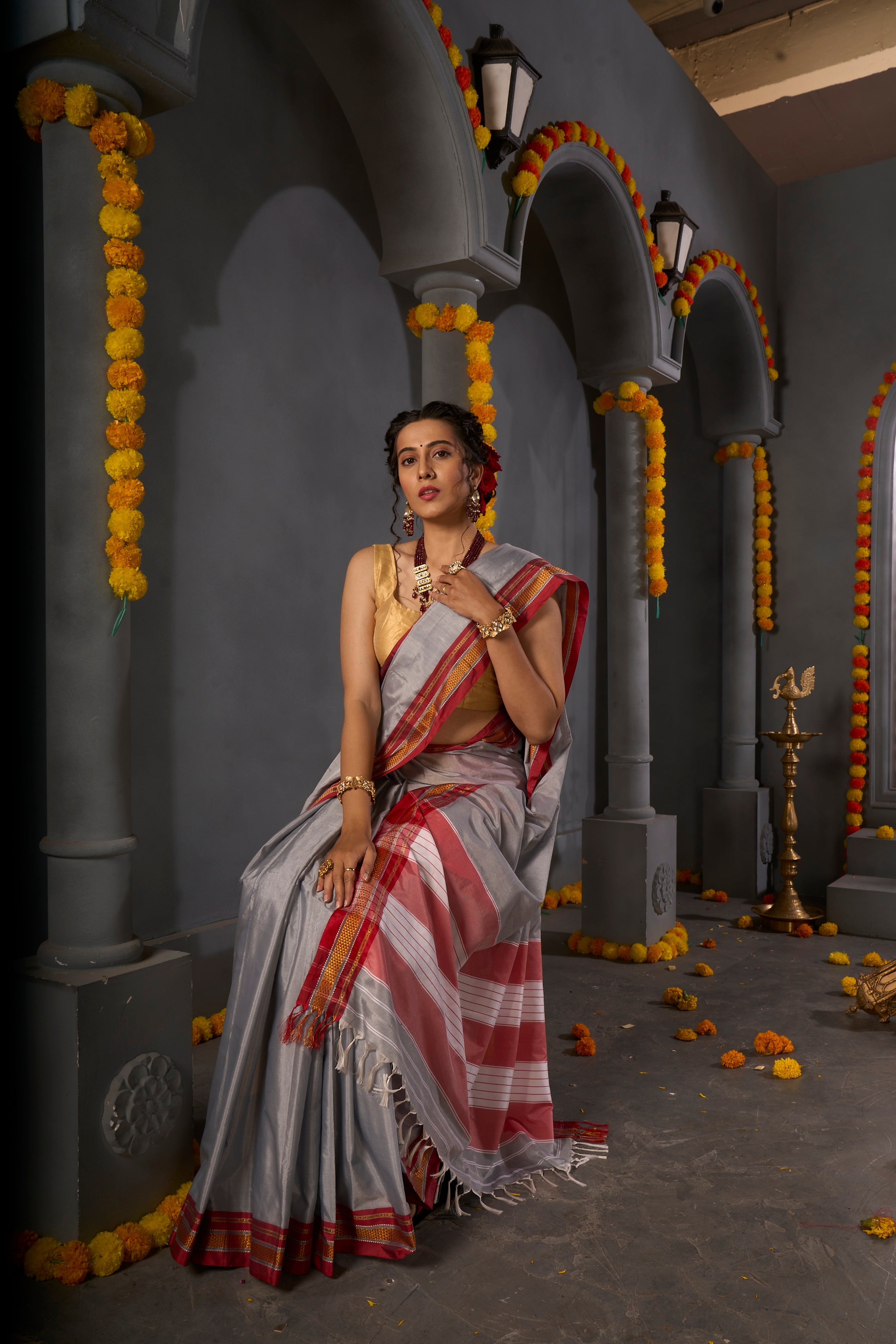 Buy Leaf Green Multicolour Organza Saree Nitaraa