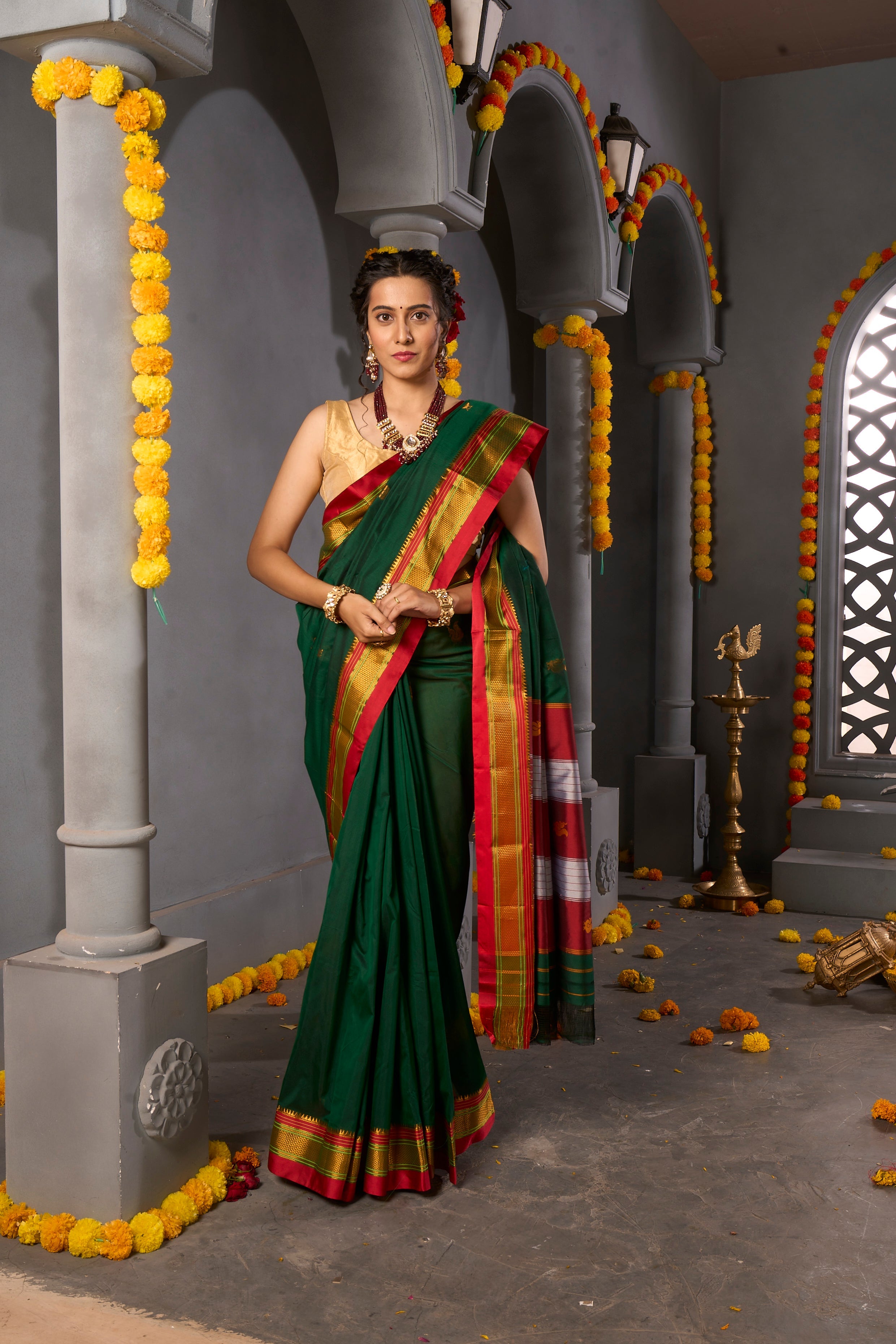 Buy Salmon Orange Zari Woven Kanjivaram Saree Nitaraa