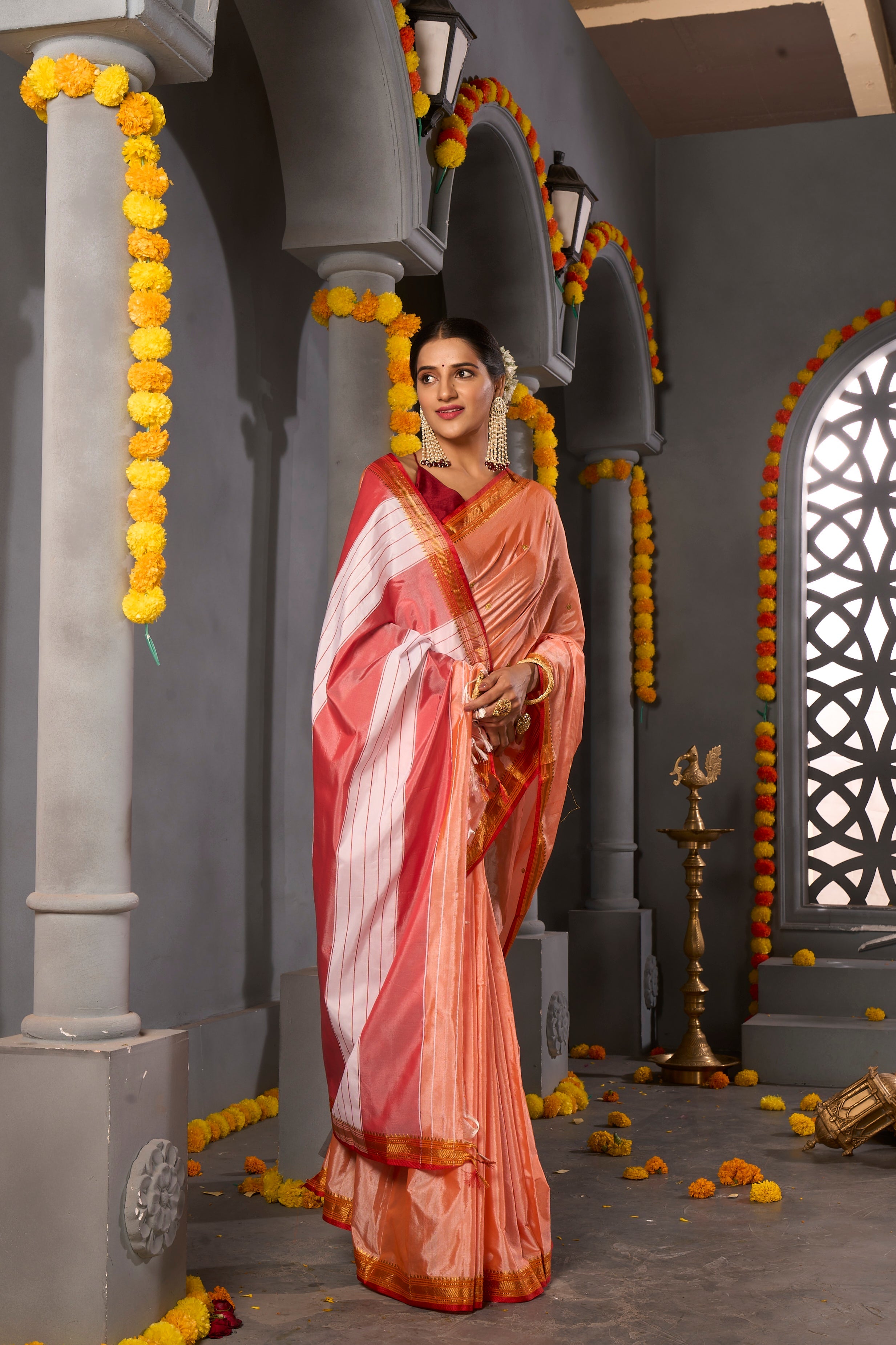 Buy Bright Orange Woven Kanjivaram Saree - Special Wedding Edition Nitaraa