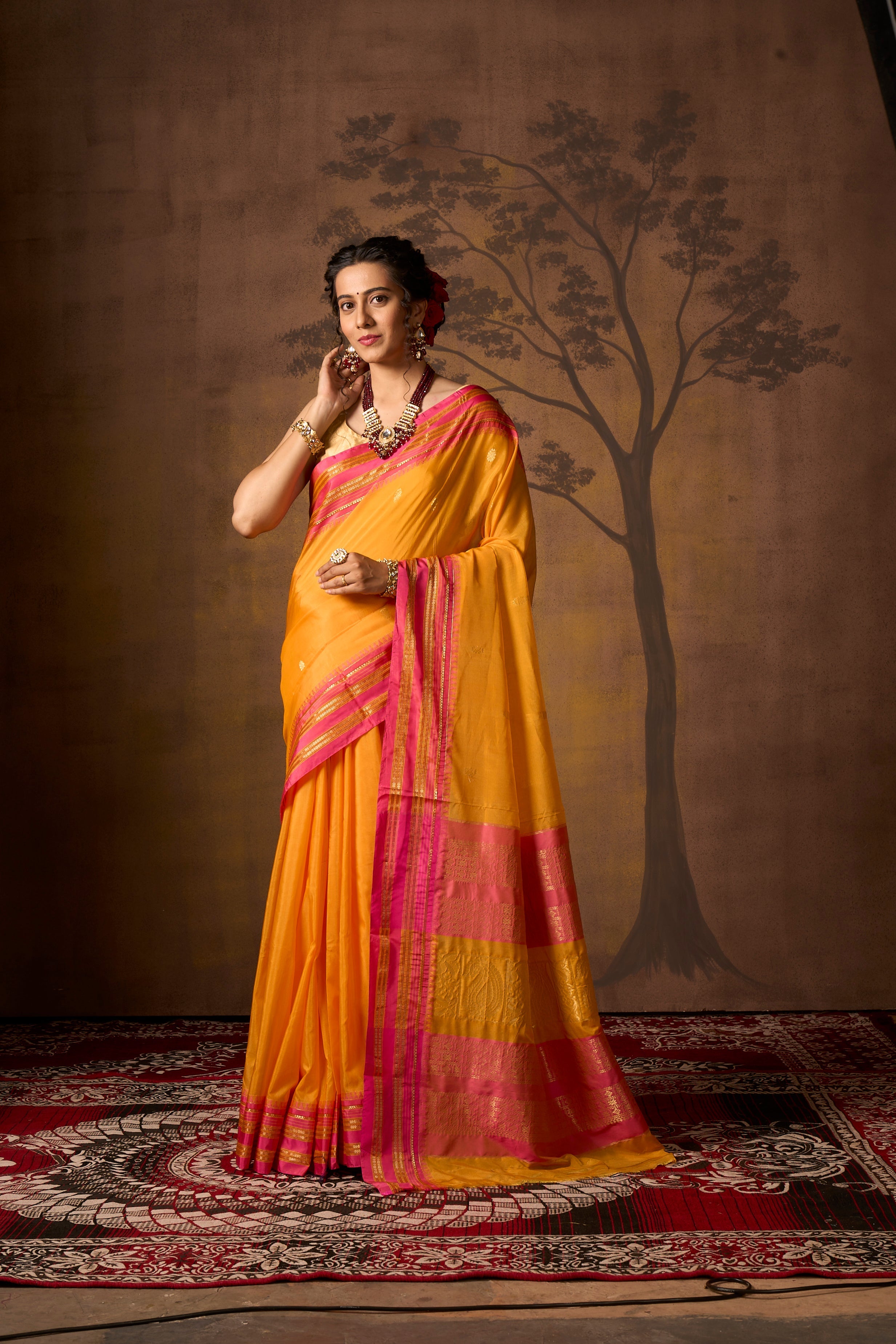 Buy Yellow Tussar Silk Blend Saree Nitaraa