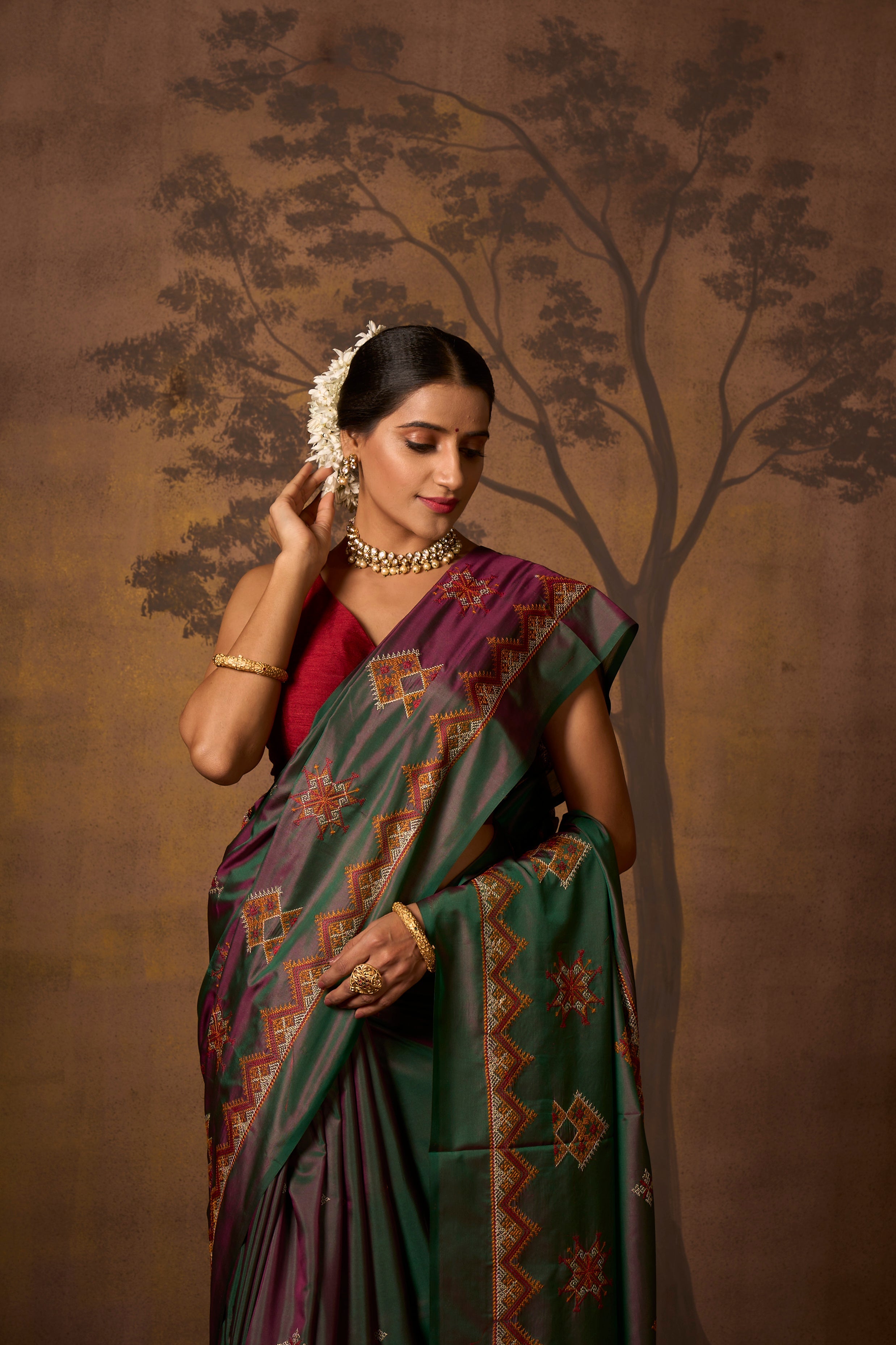 Buy Red Banarasi Silk Blend Saree Nitaraa