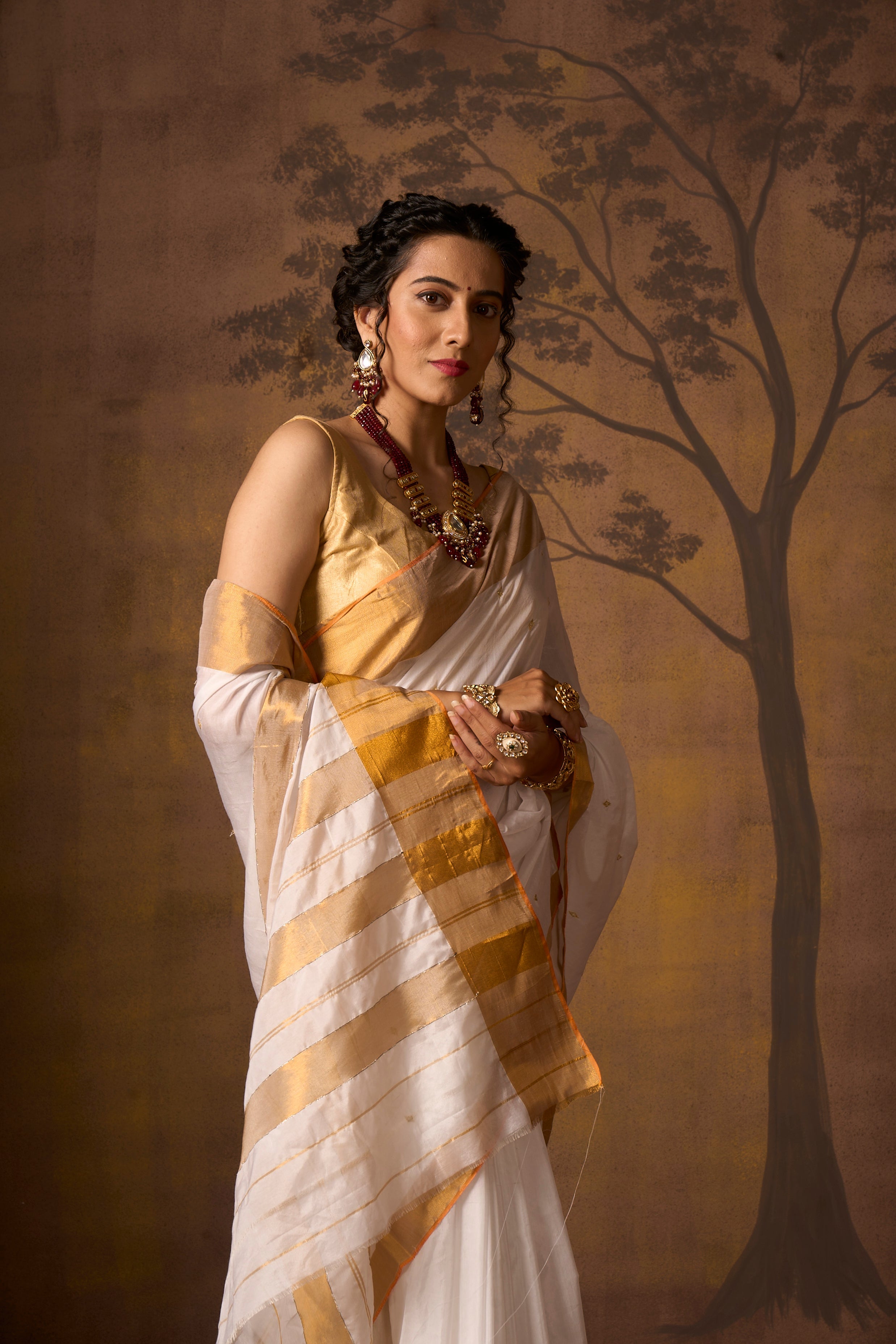 Buy Pink Tussar Silk Blend Saree Nitaraa