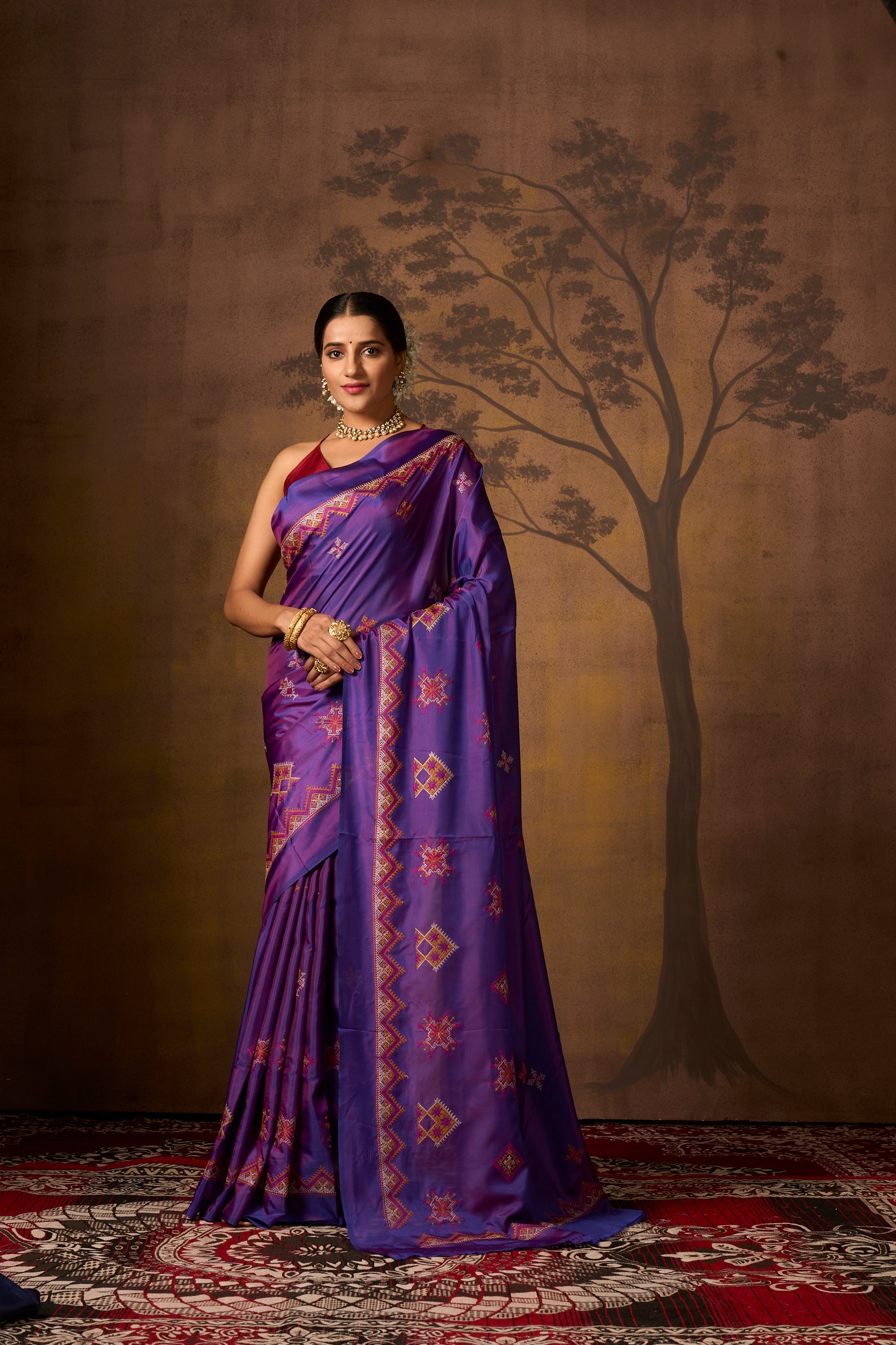 Buy Purple Banarasi Silk Saree With Blouse Piece Nitaraa