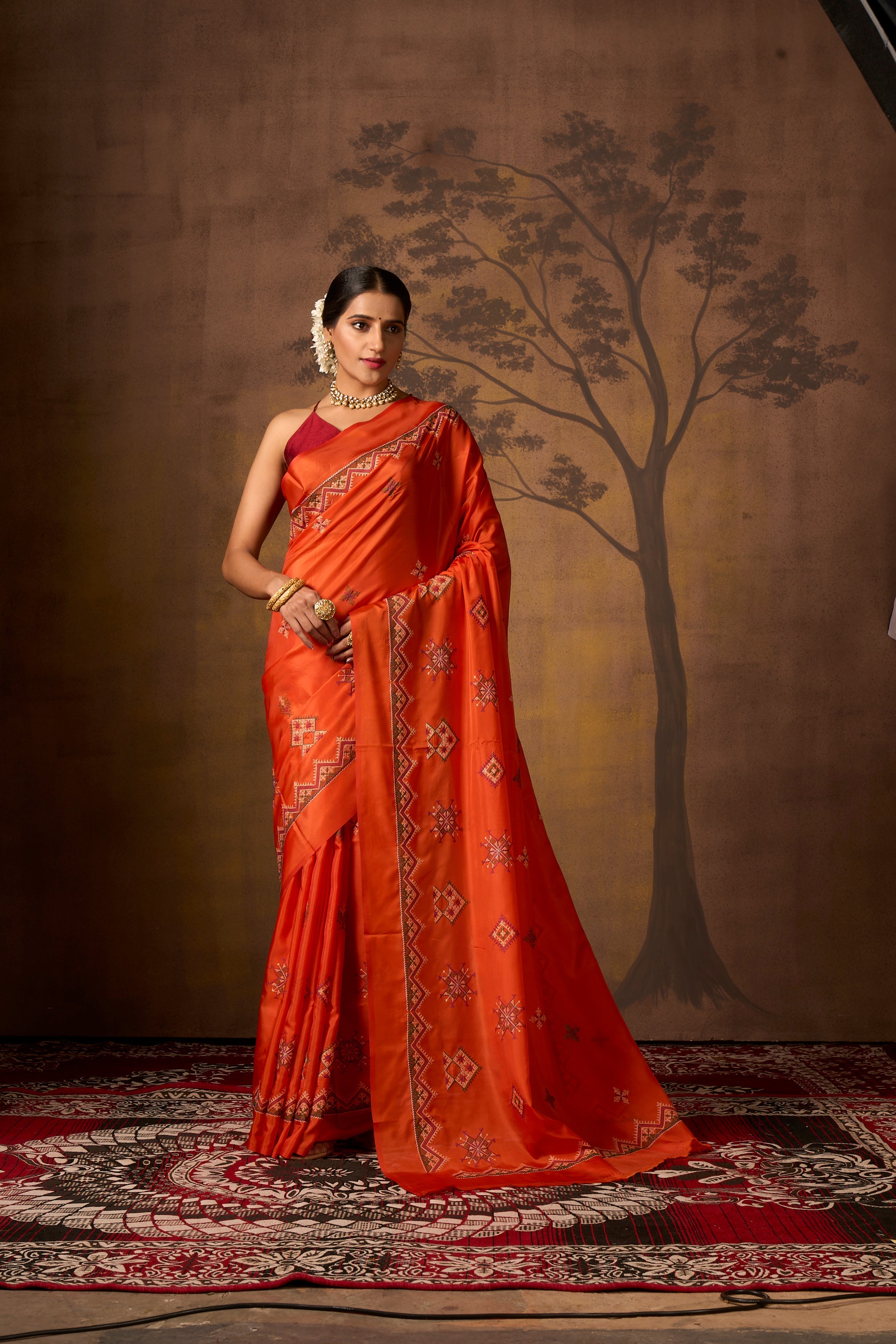 Buy Orange Banarasi Silk Saree With Blouse Piece Nitaraa