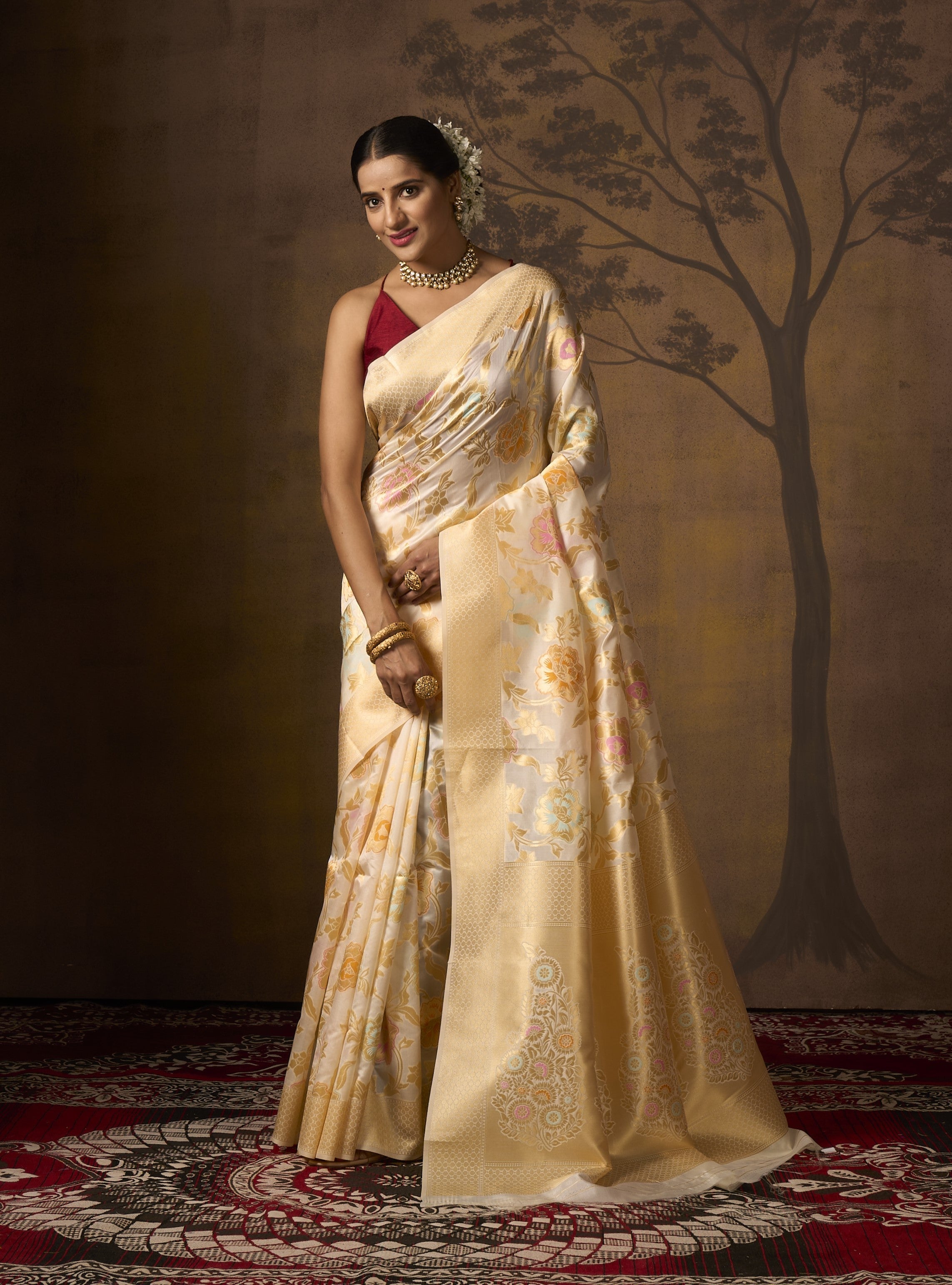 Buy Pink Banarasi Silk Saree With Blouse Piece Nitaraa