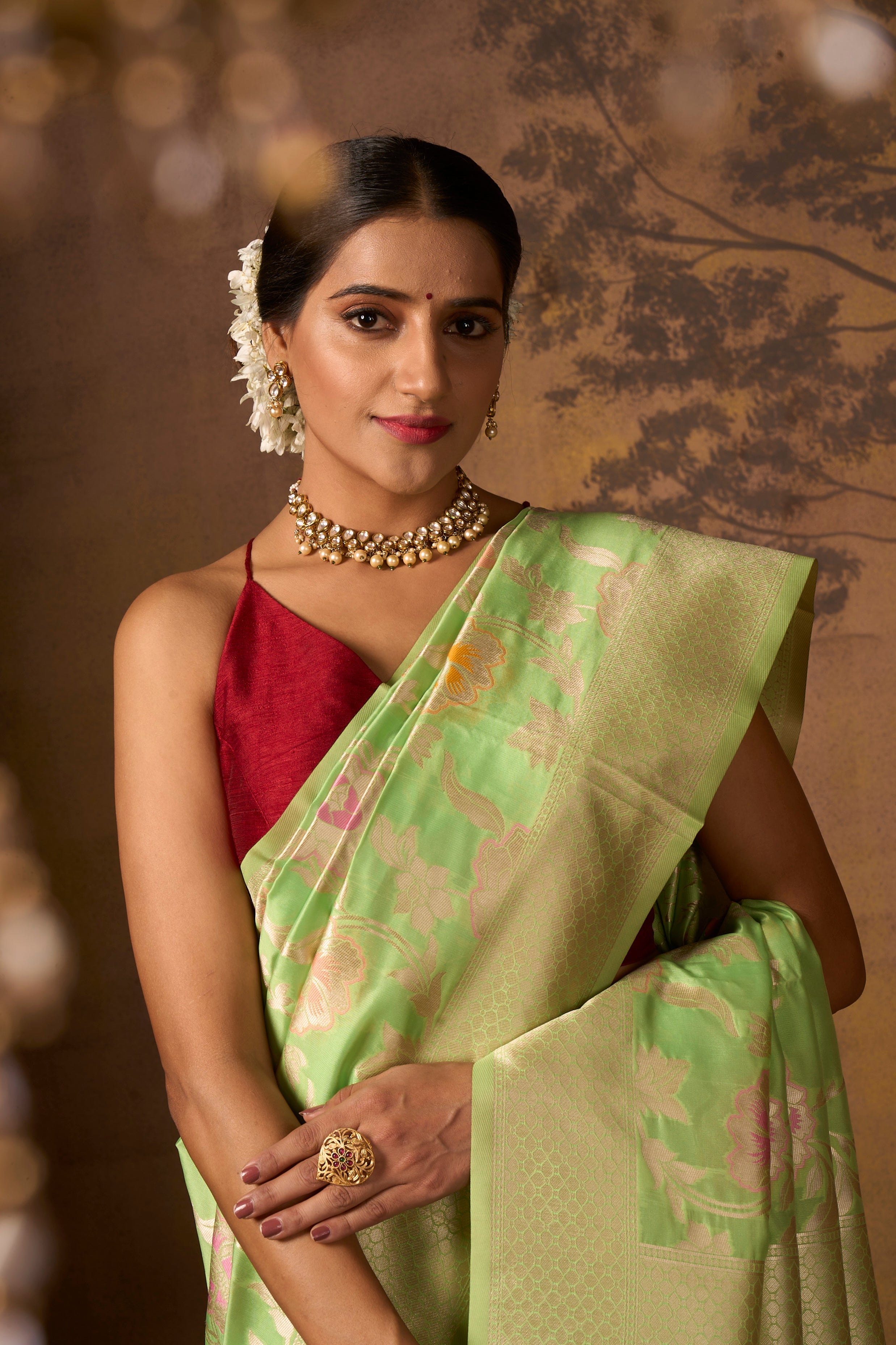 Buy Orange Banarasi Silk Saree With Blouse Piece Nitaraa