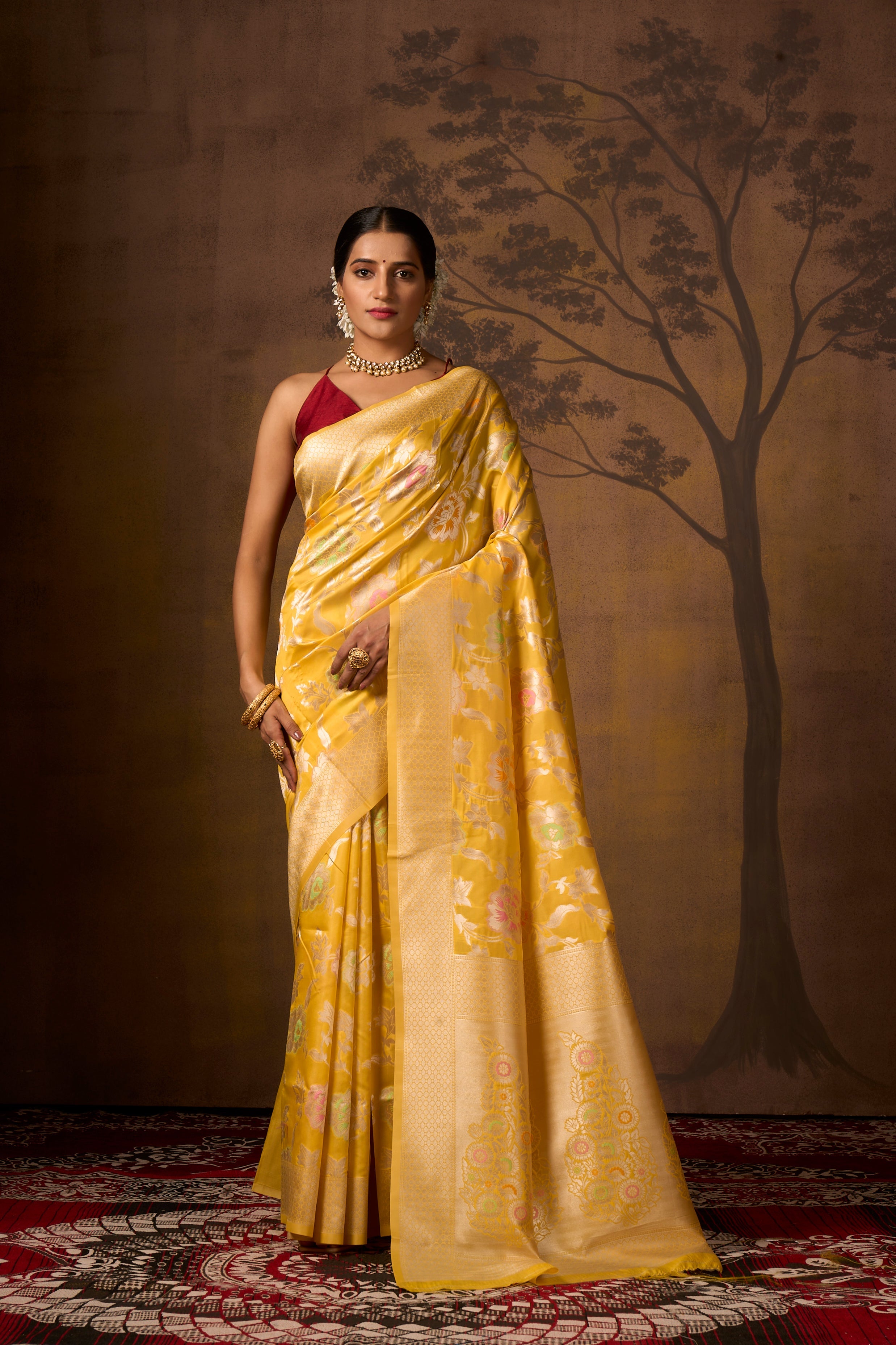 Buy Forest Green Satin Banarasi Silk Saree With Blouse Piece Nitaraa