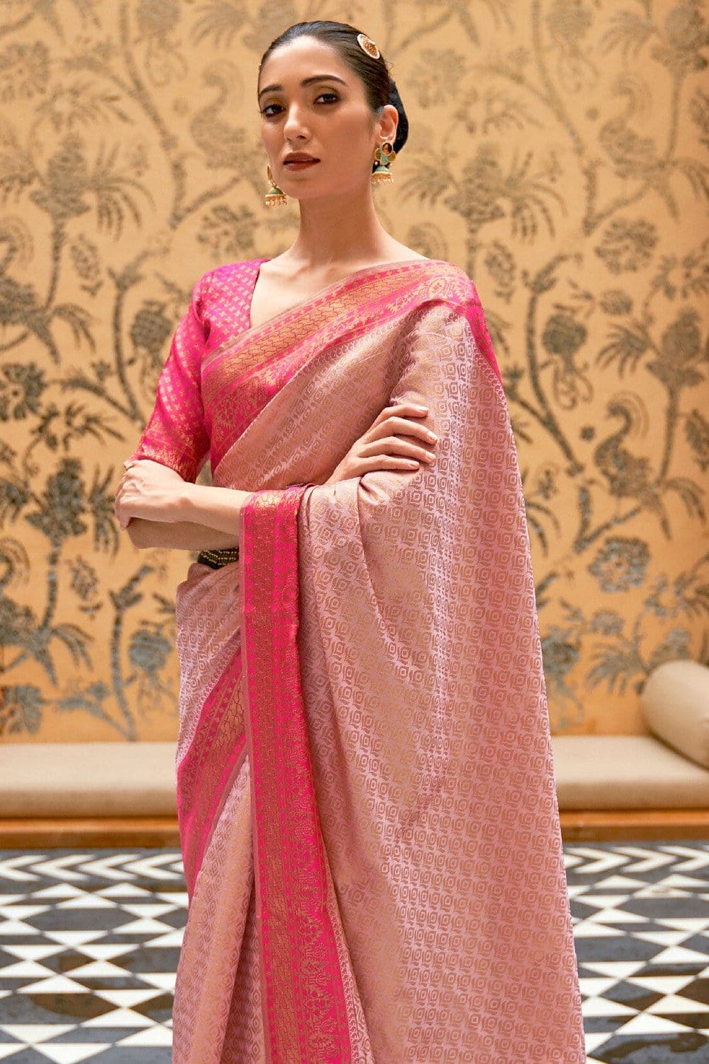 Buy Beige And Red Smooth Silk Saree Nitaraa