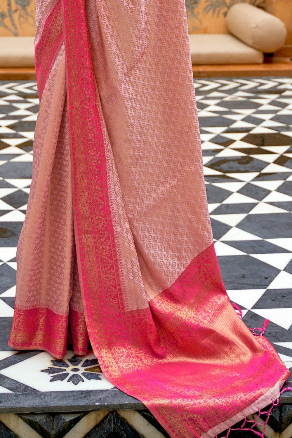 Buy Peach And Red Smooth Silk Saree Nitaraa