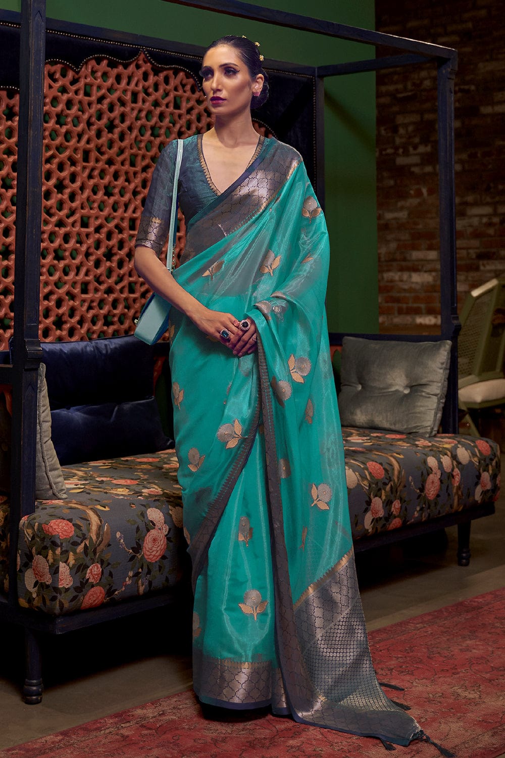 Buy Ocean Blue Kanjivaram Saree Nitaraa