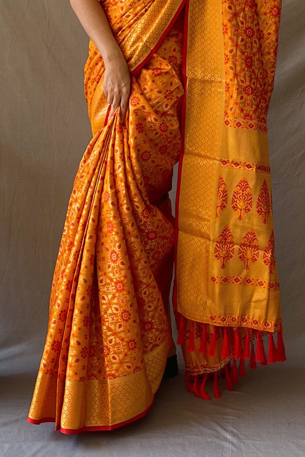 Buy Cream And Yellow Satin Crepe Saree Nitaraa