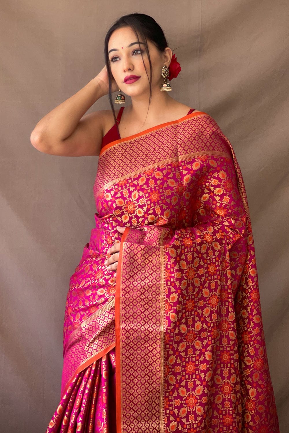 Buy Cherry Pink Pashmina Saree Nitaraa