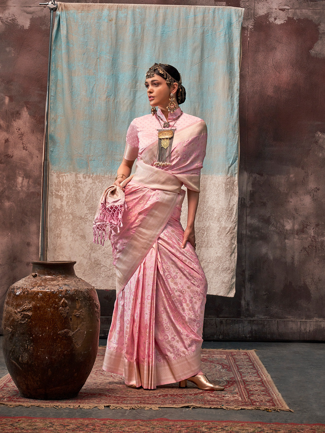 Pink Satin Saree