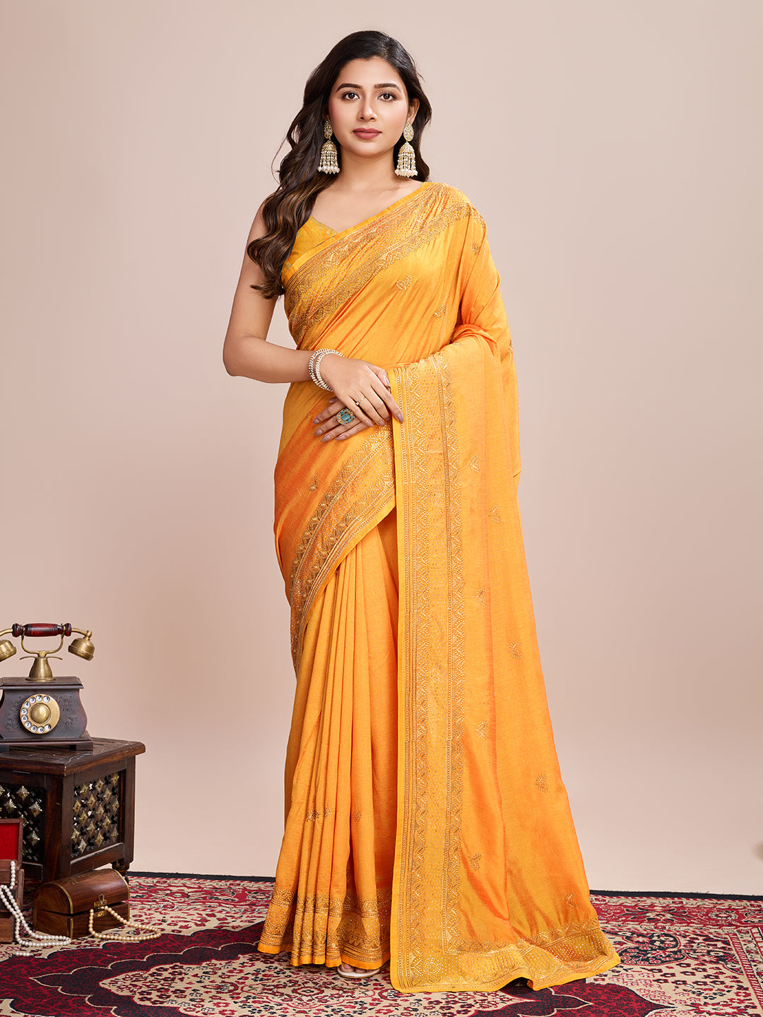 YELLOW VICHITRA SOFT SILK SAREE
