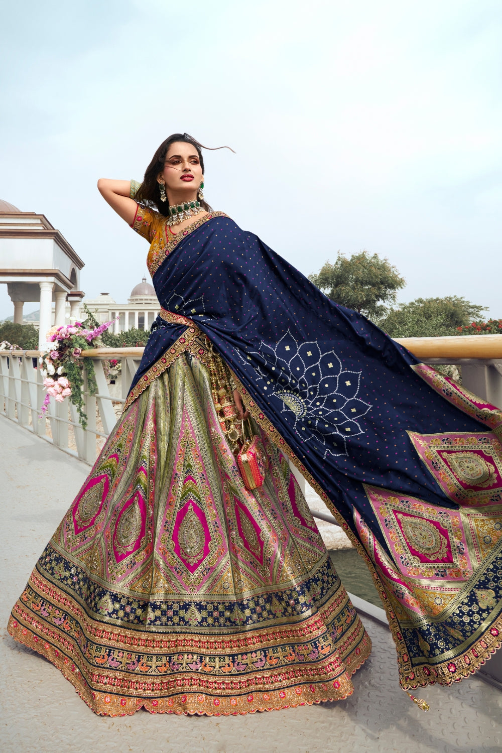 MULTICOLOR BANARASI SILK WITH ZARKAN CODDING WORK LEHENGA
