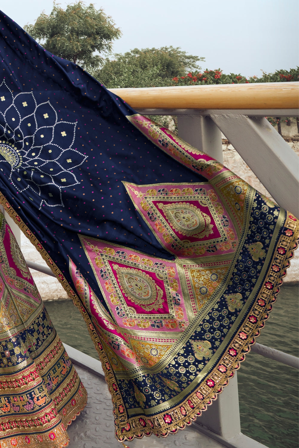 MULTICOLOR BANARASI SILK WITH ZARKAN CODDING WORK LEHENGA