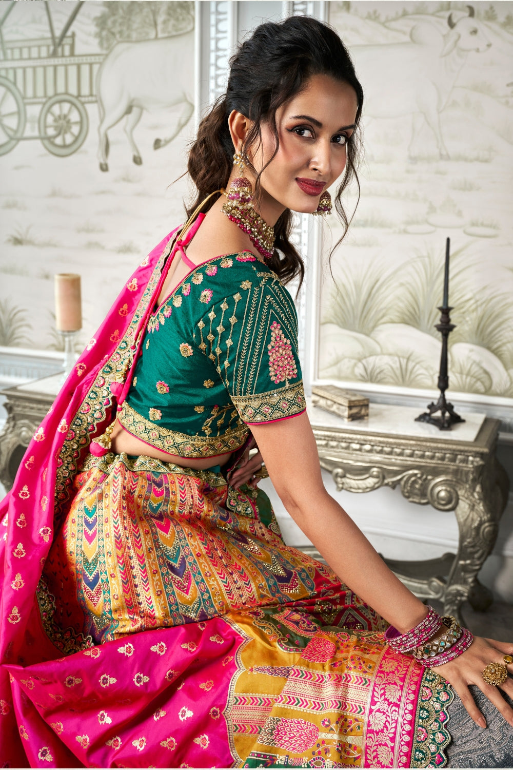 PINK BANARASI SILK WITH ZARKAN CODDING WORK
