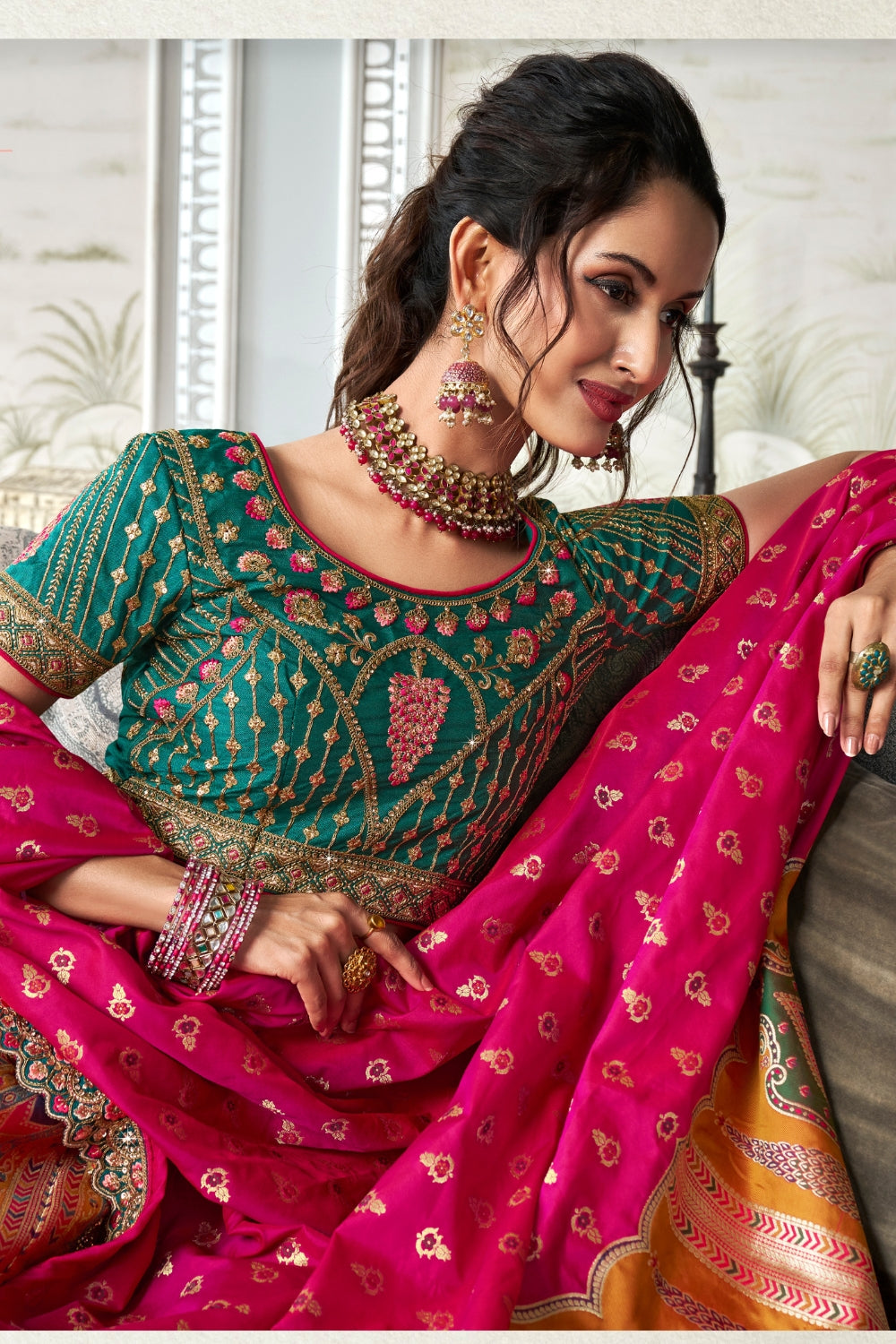 PINK BANARASI SILK WITH ZARKAN CODDING WORK