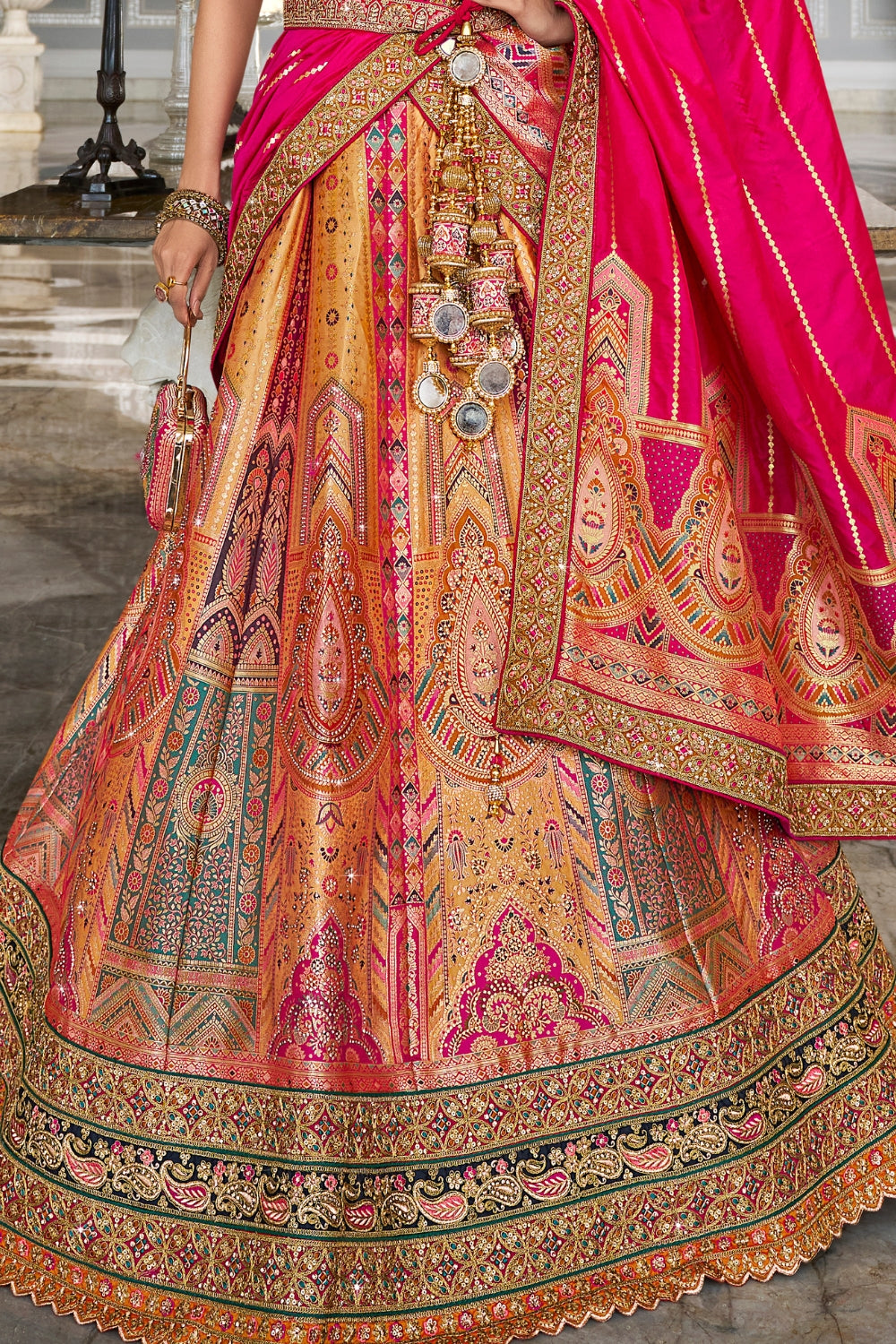 MULTICOLOR BANARASI SILK WITH ZARKAN CODDING WORK LEHENGA