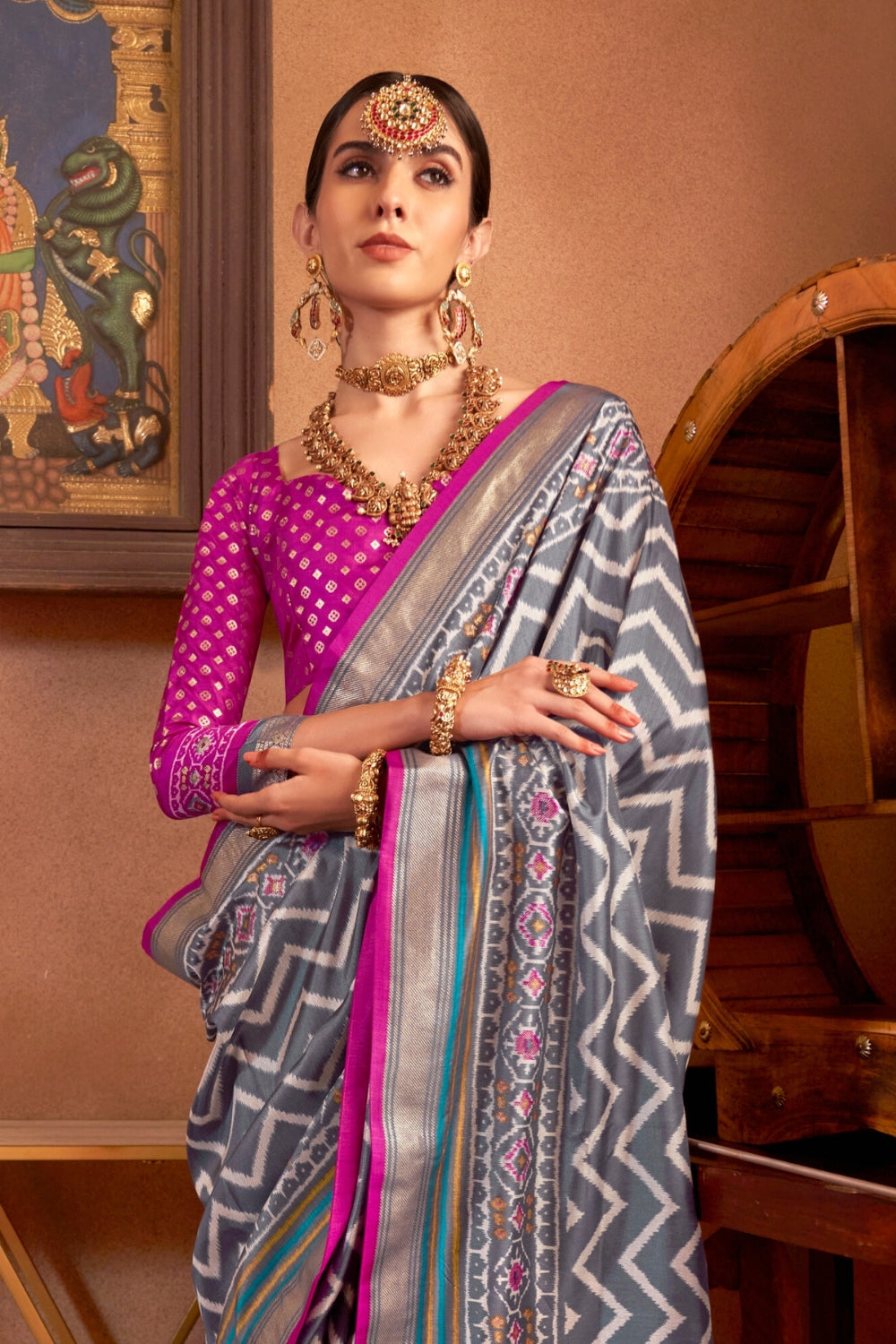 Grey Patola Silk Saree