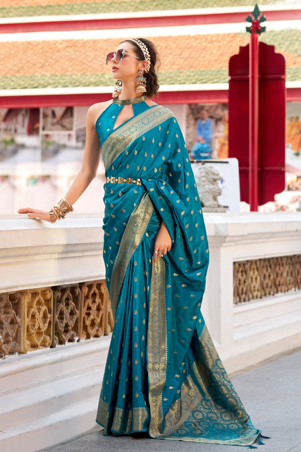 Blue Sattin Silk Saree