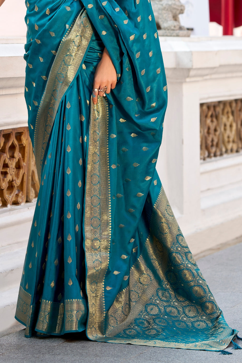 Blue Sattin Silk Saree