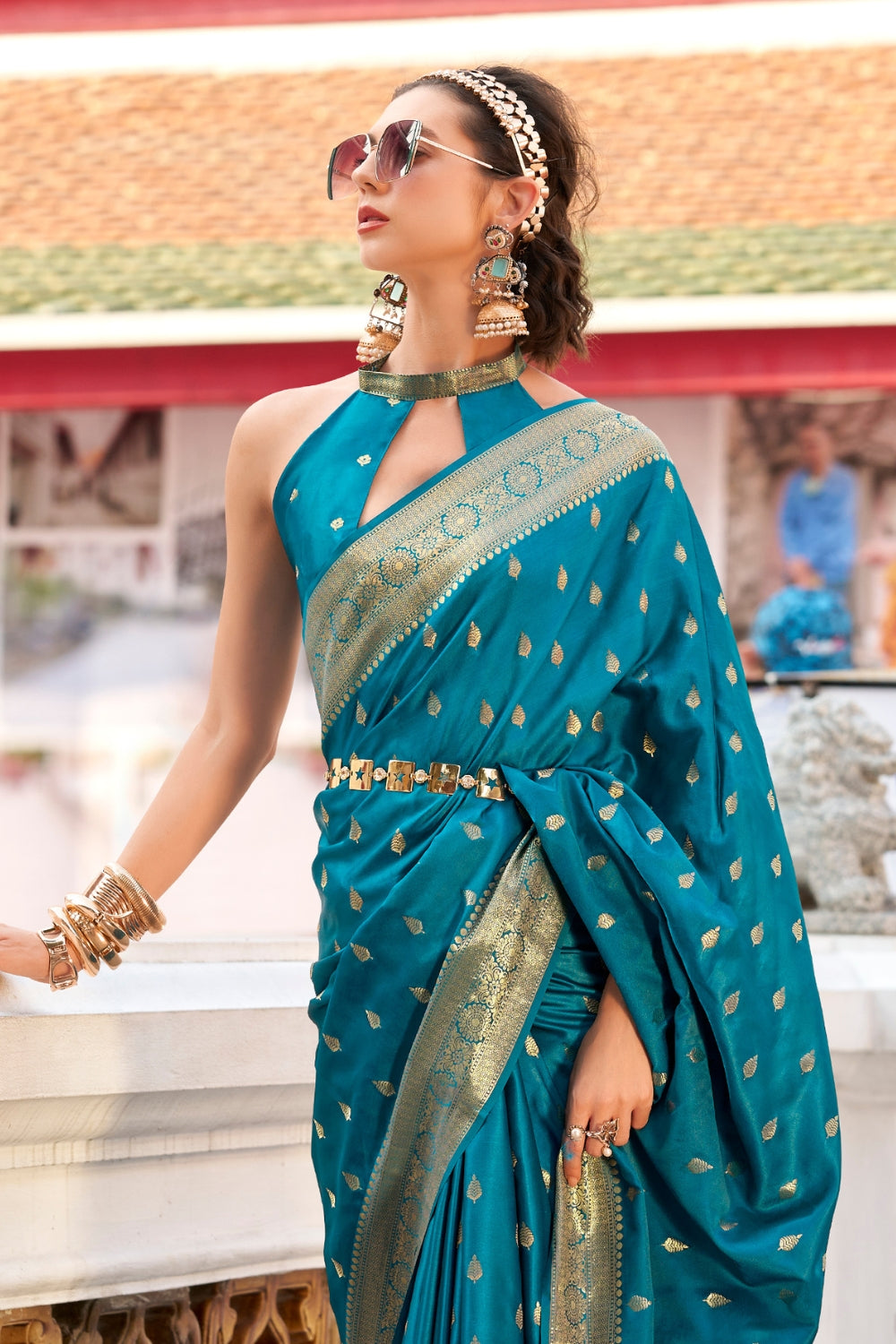 Blue Sattin Silk Saree