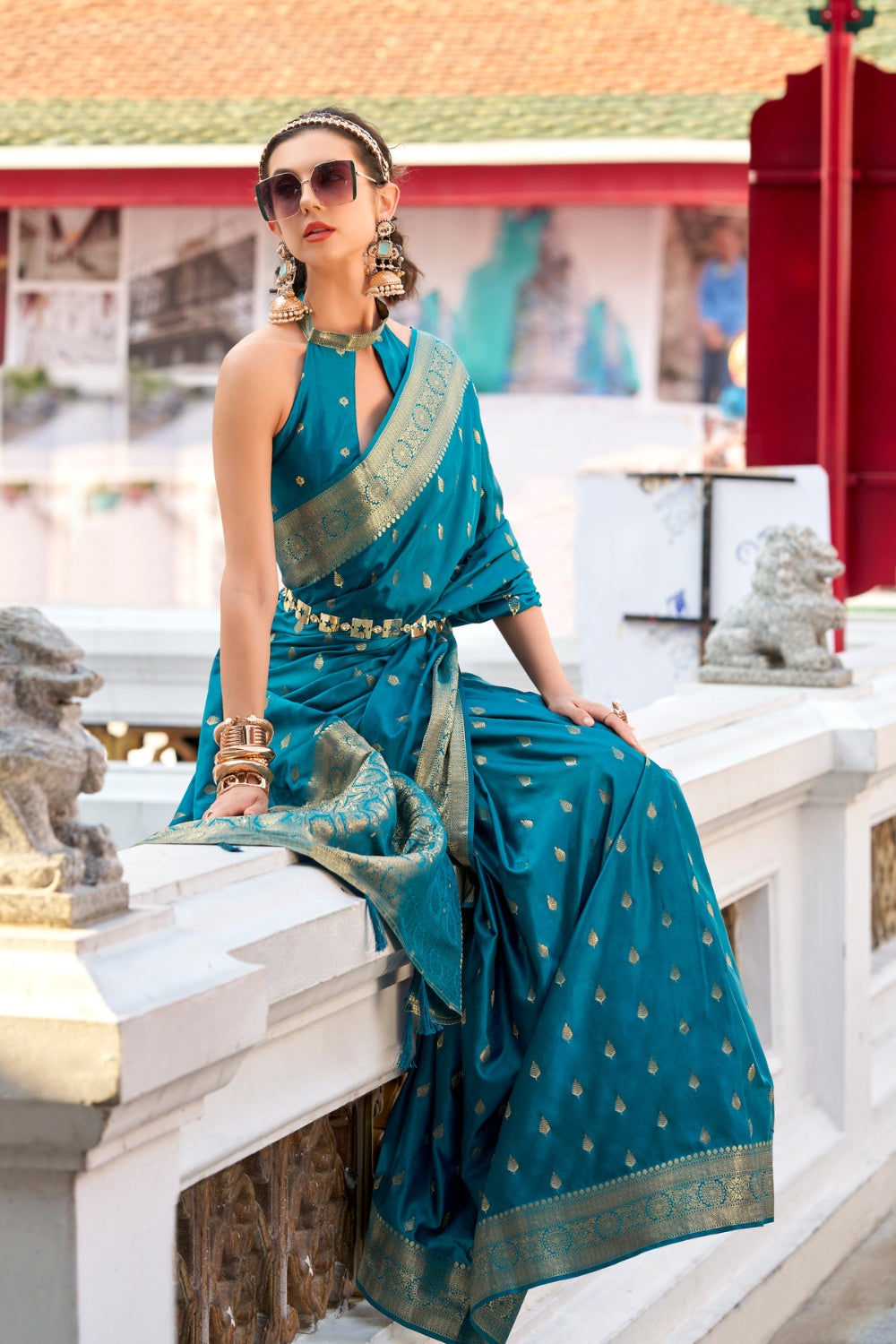 Blue Sattin Silk Saree