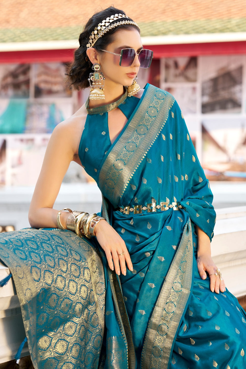 Blue Sattin Silk Saree