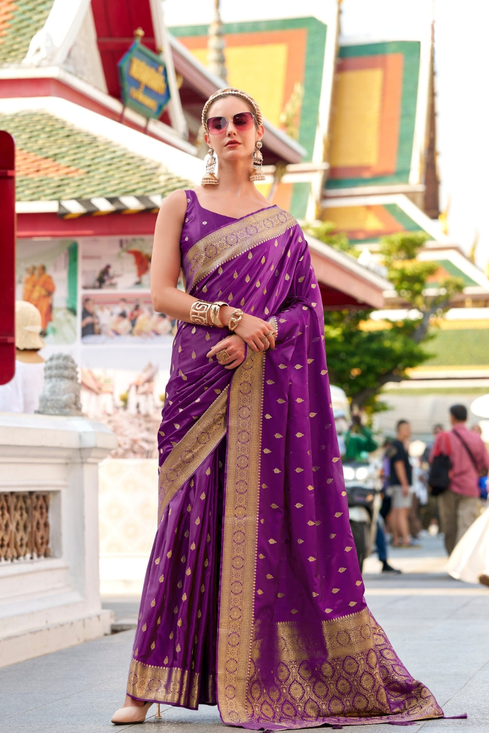Purple Sattin Silk Saree