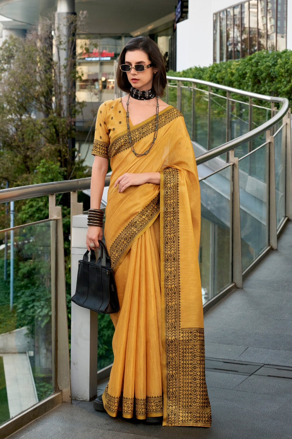 Yellow Tissue Linen Saree