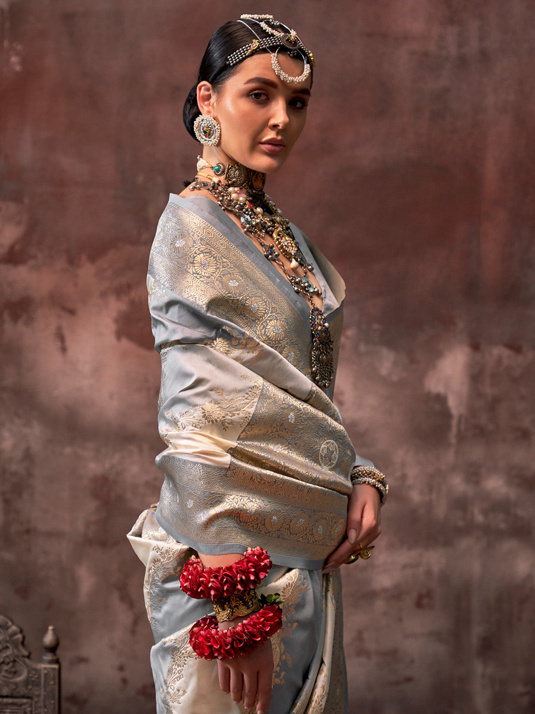 Grey Festive Wear Silk Saree