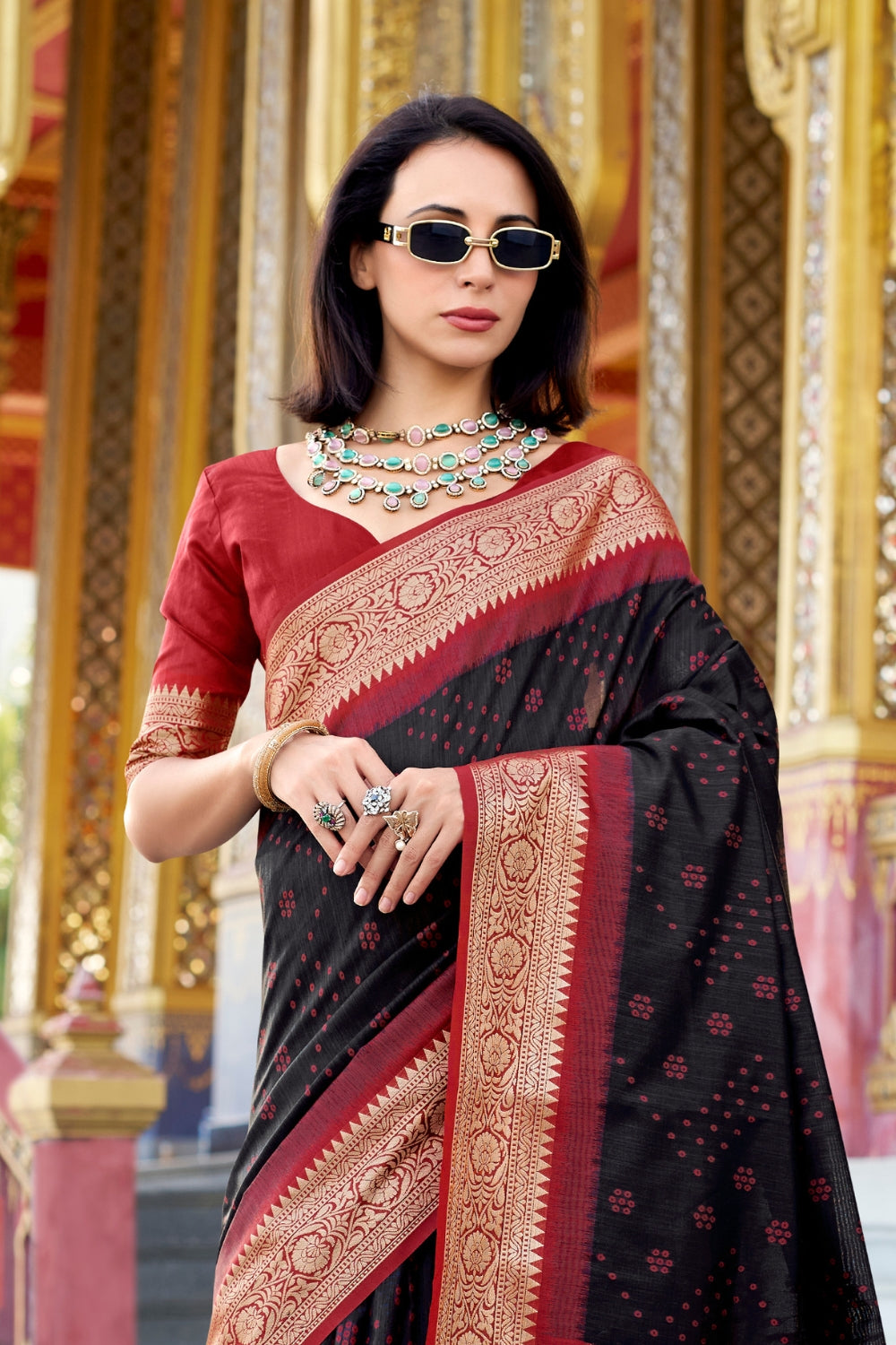 Dark Black Banarasi Saree