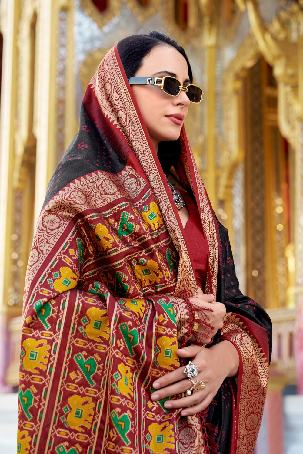 Dark Black Banarasi Saree