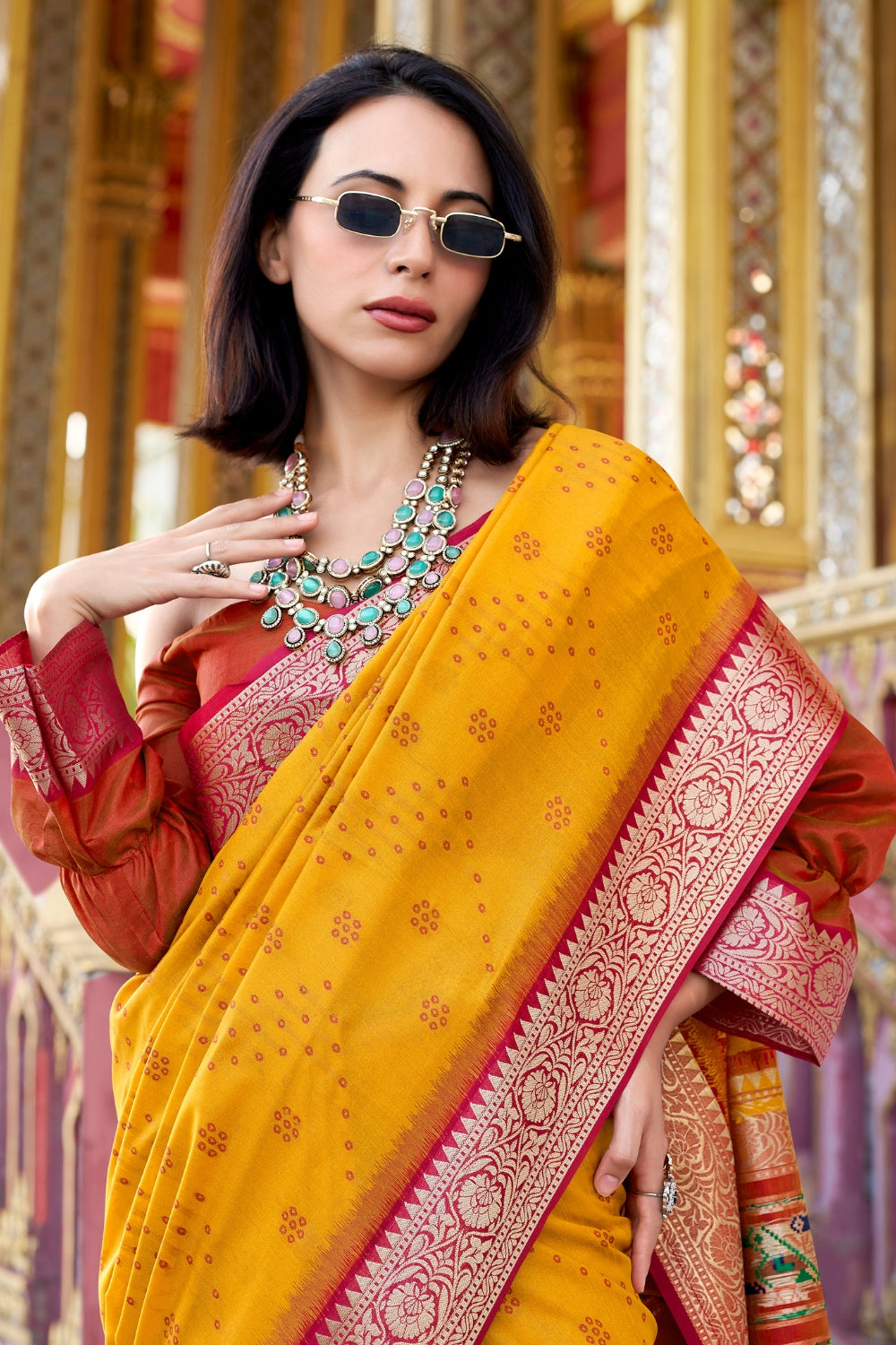 Tiger Orange Banarasi Saree