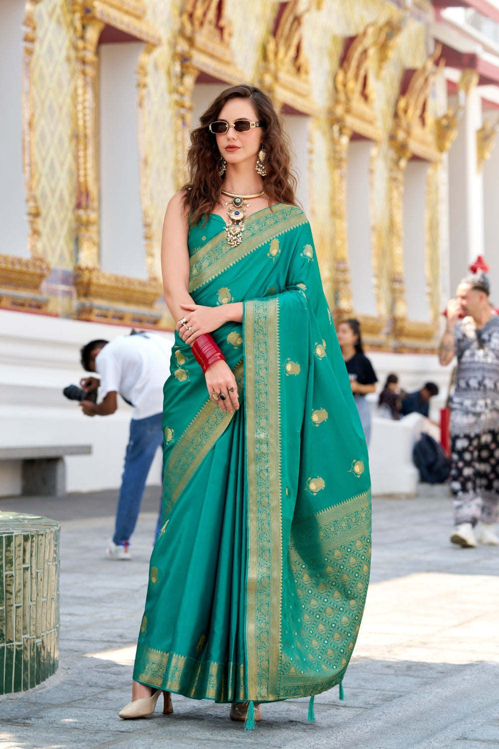 Green Sattin Silk Saree