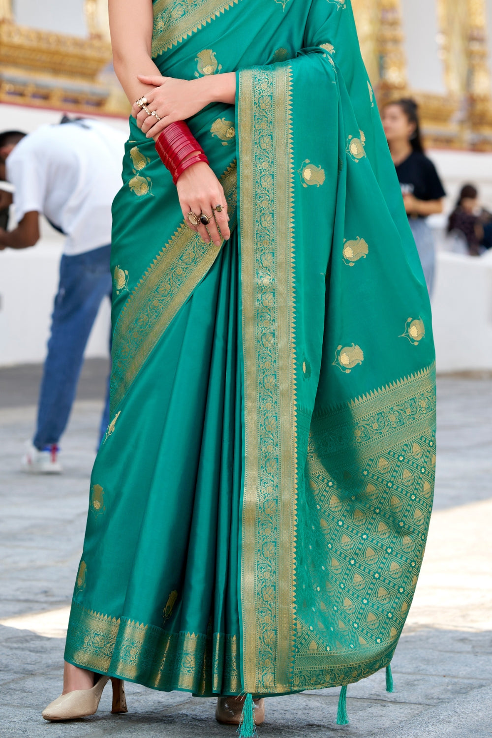 Green Sattin Silk Saree