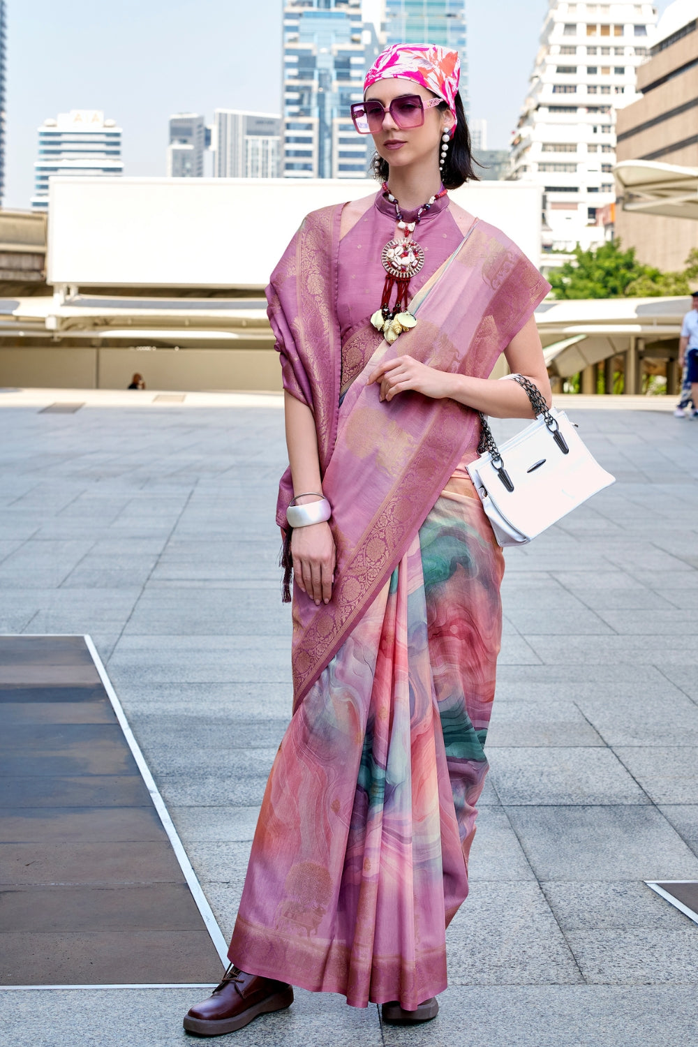 Multicolour Modal Silk Digital Print Saree