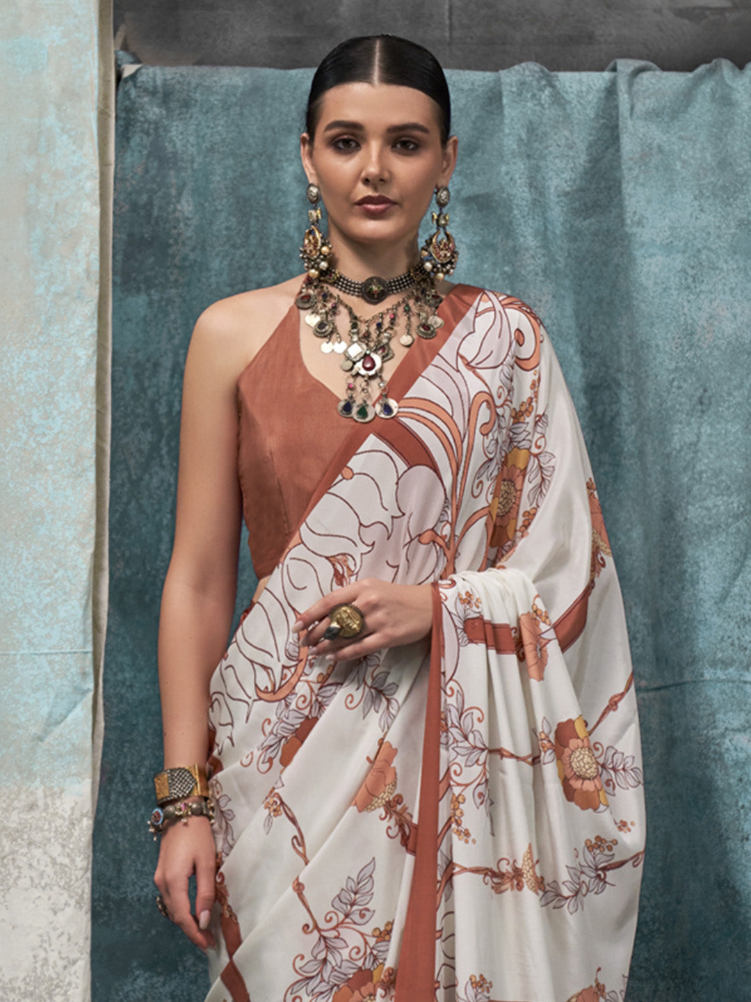 Multi Color Printed Party Wear Silk Saree