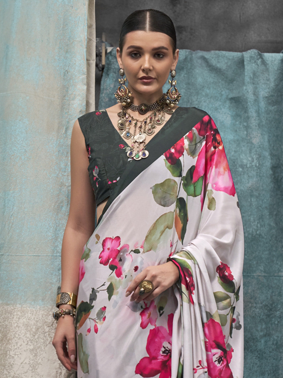 Multi Color Printed Party Wear Silk Saree
