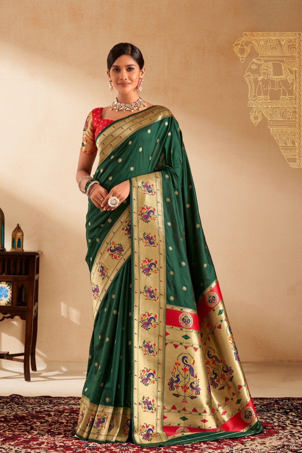 Dark Green Soft Paithani Saree