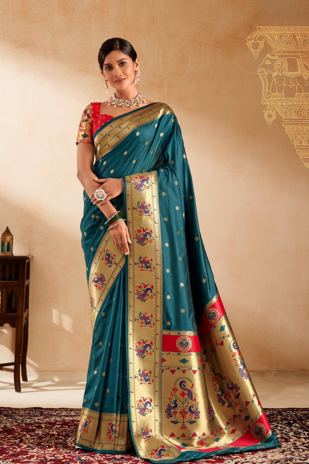 Peacock Blue Soft Paithani Saree