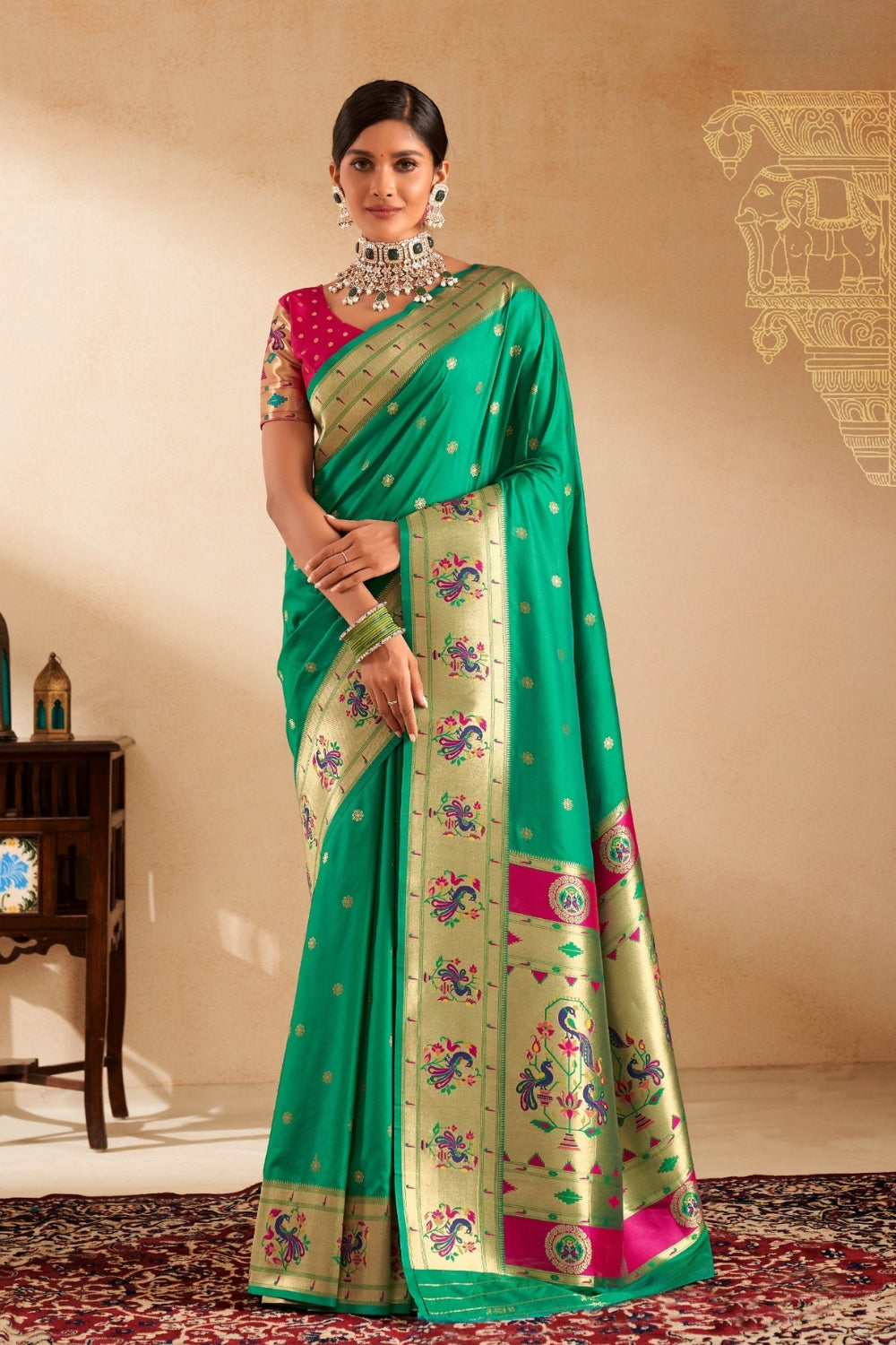 Sea Green Soft Paithani Saree